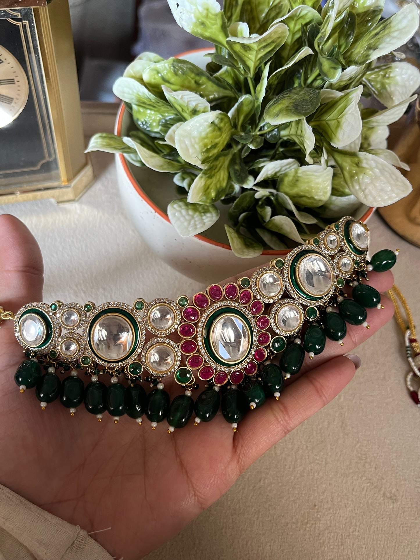 Blush pink and emerald necklace set