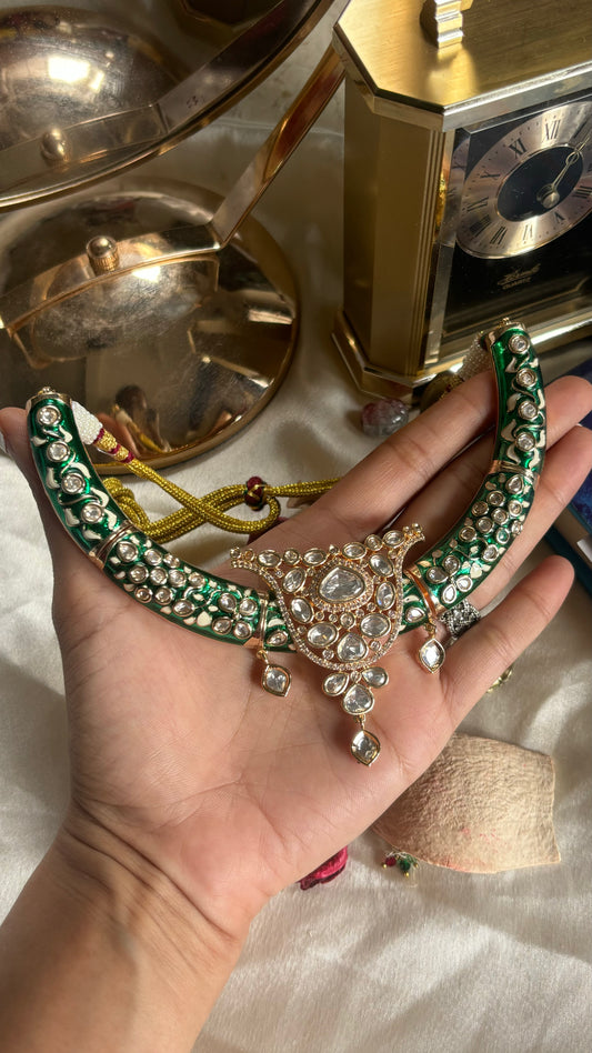 Emerald meenakari hasli necklace set