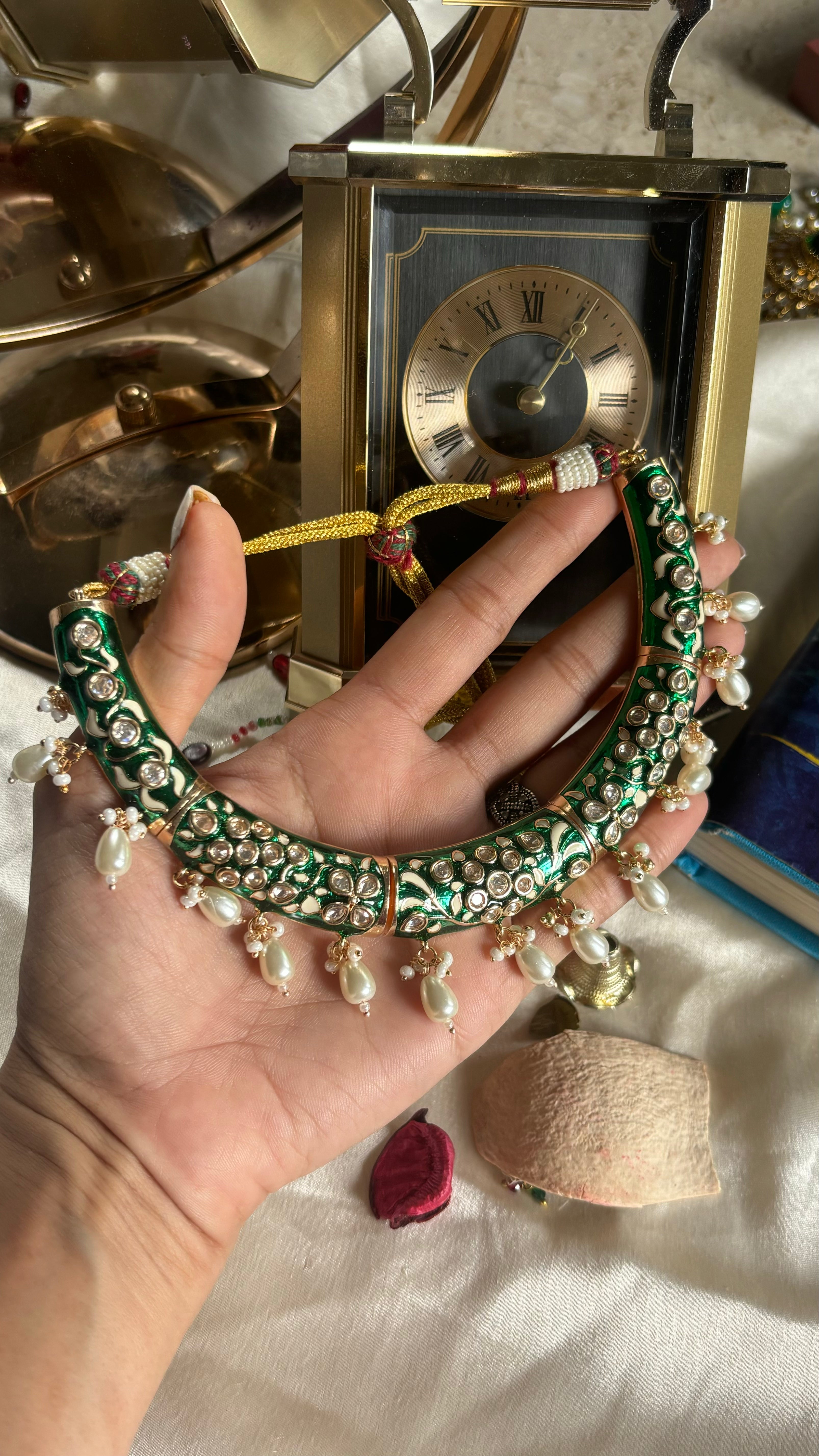 Emerald meenakari hasli with jhumki