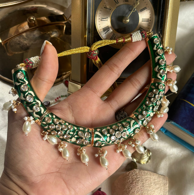 Emerald meenakari hasli with jhumki