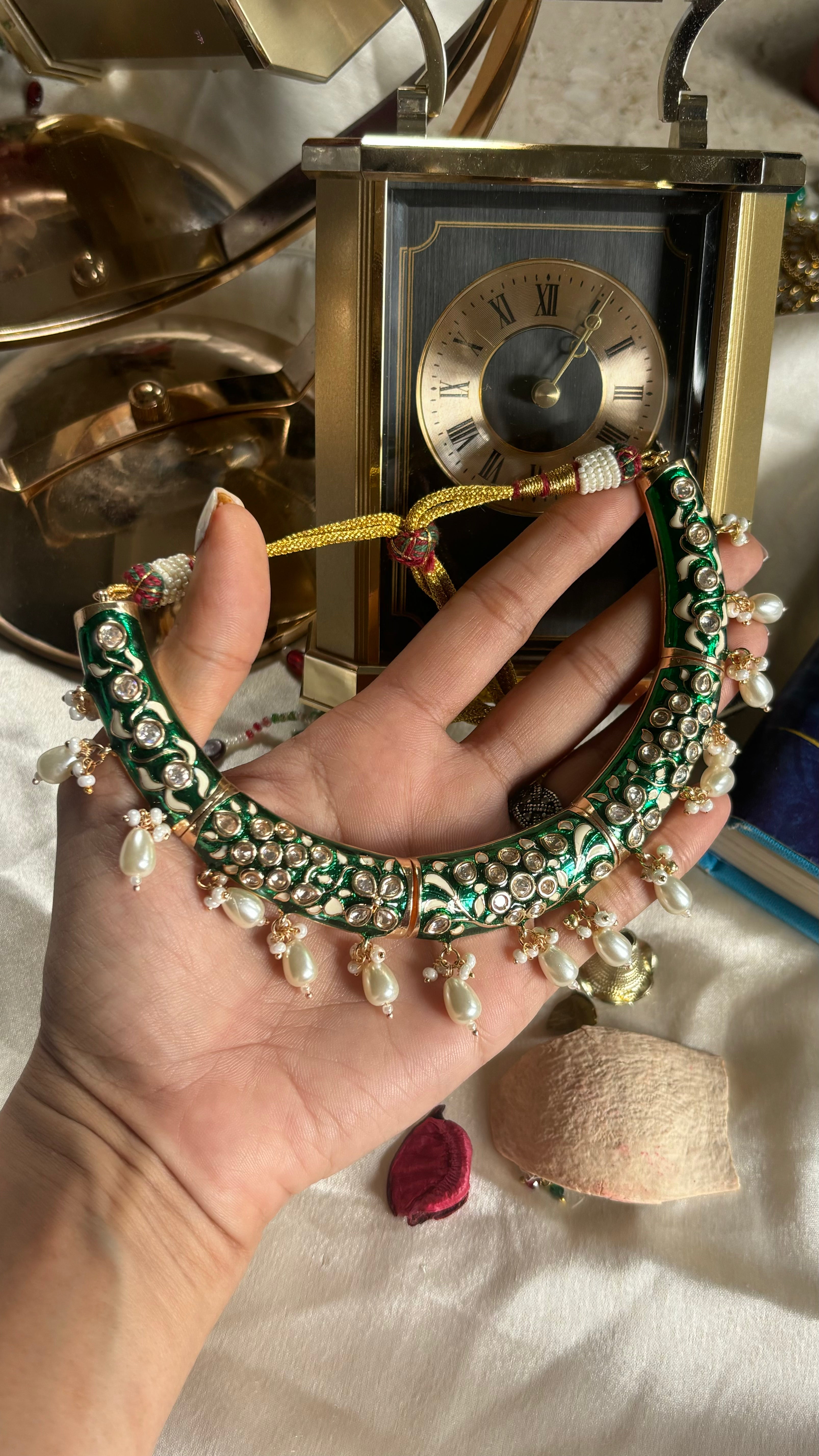 Emerald meenakari hasli with jhumki