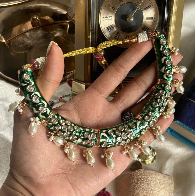 Emerald meenakari hasli with jhumki