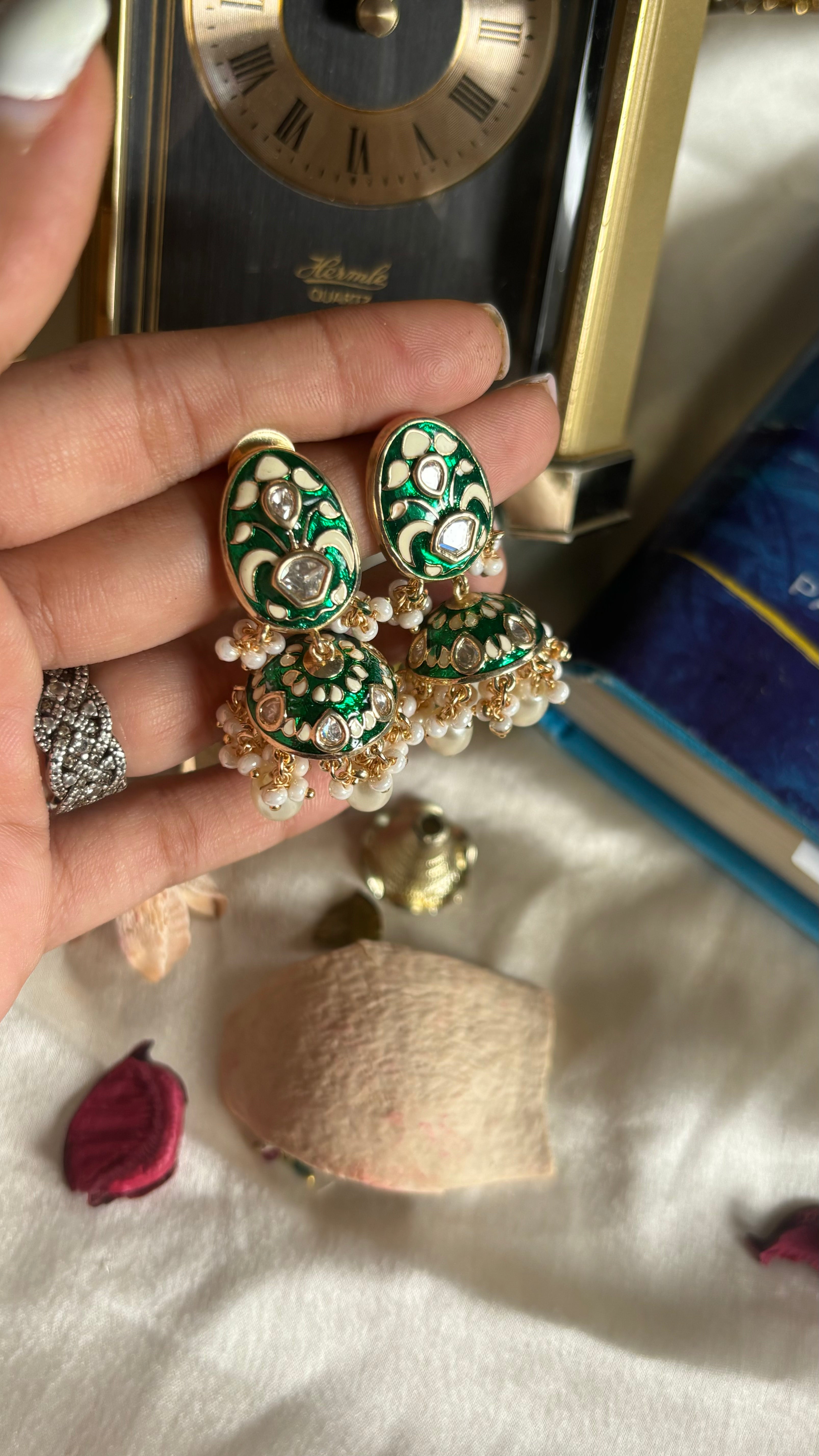 Emerald meenakari hasli with jhumki