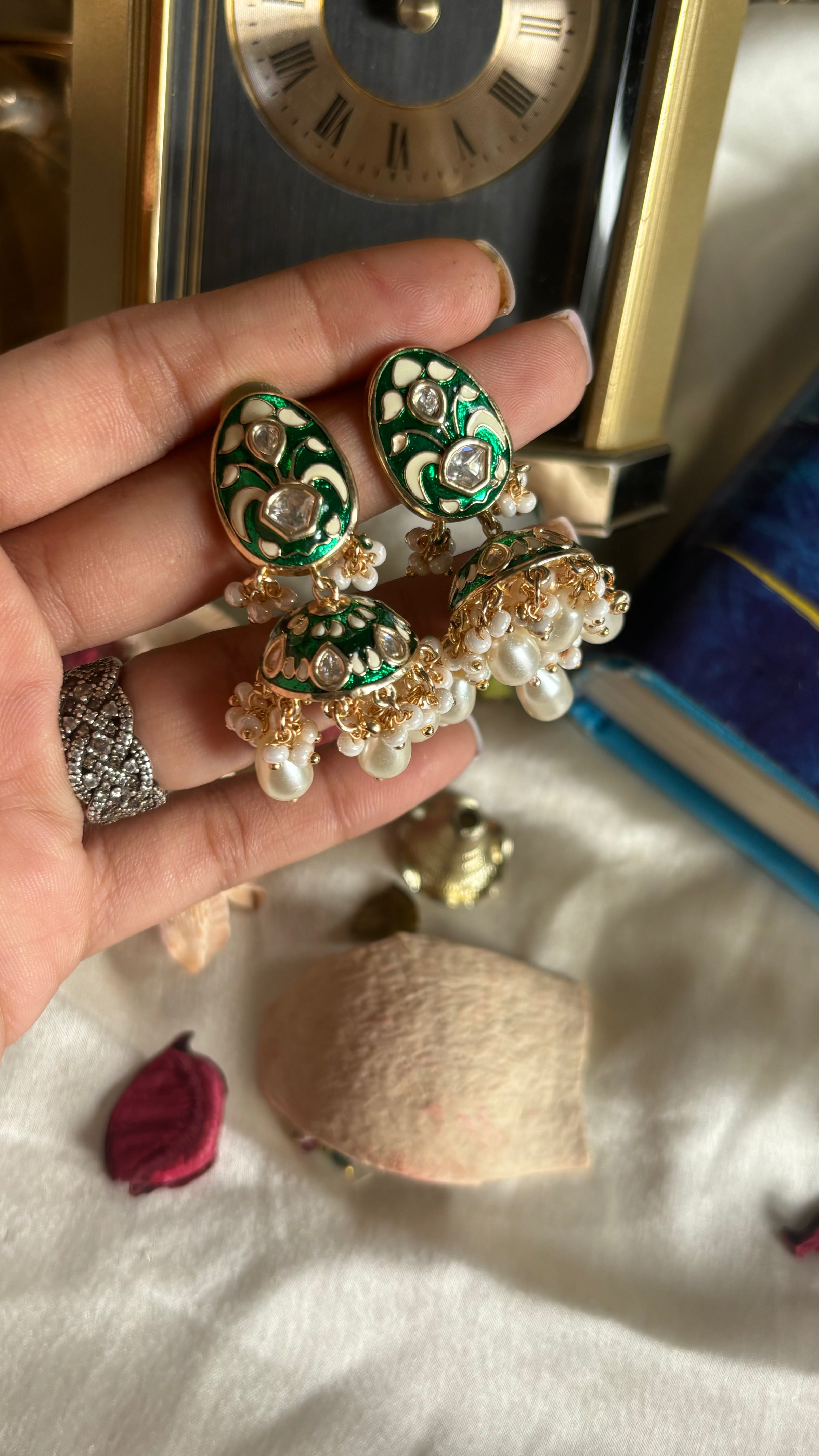 Emerald meenakari hasli with jhumki