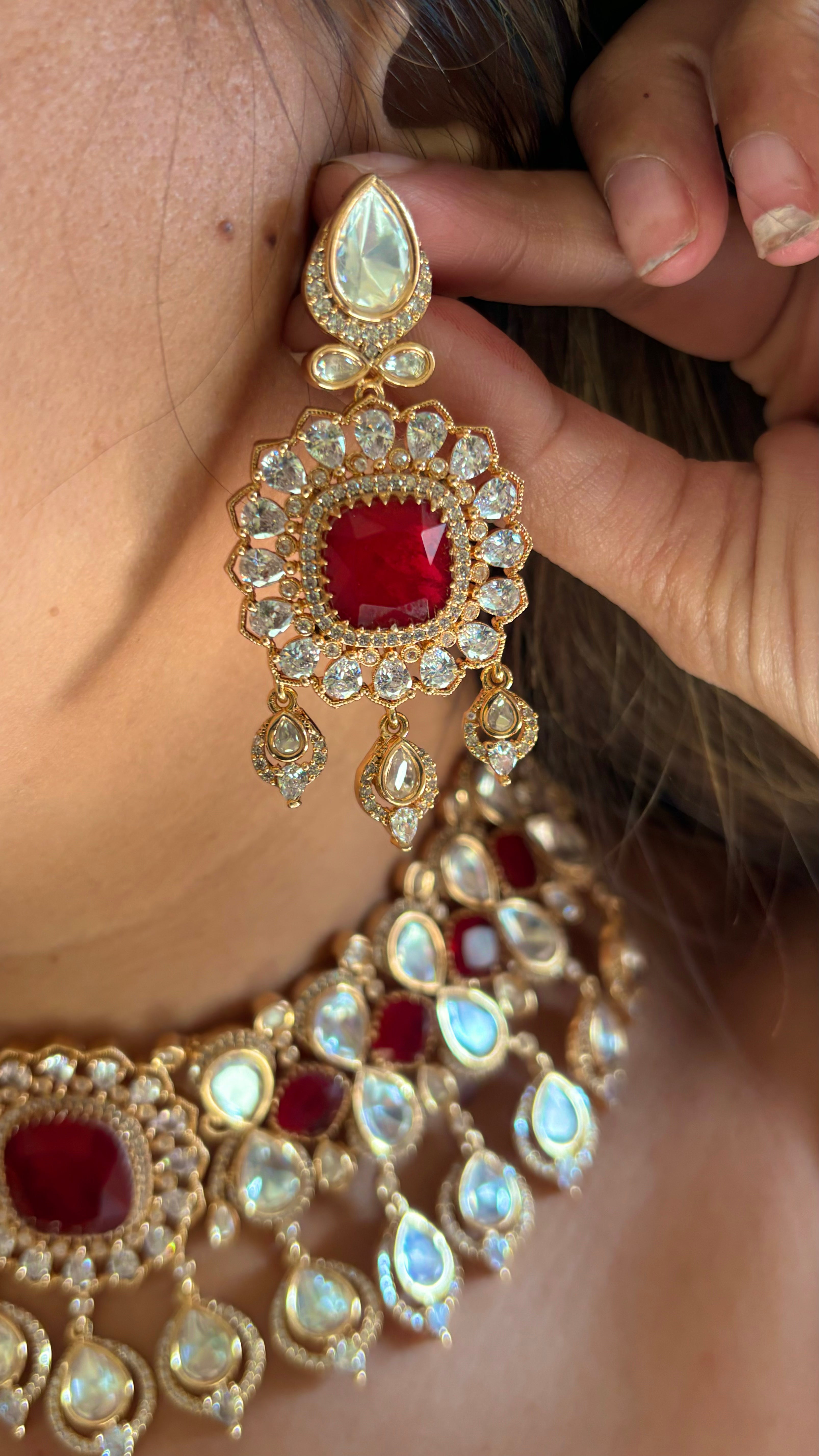 Ruby Moissanite necklace set