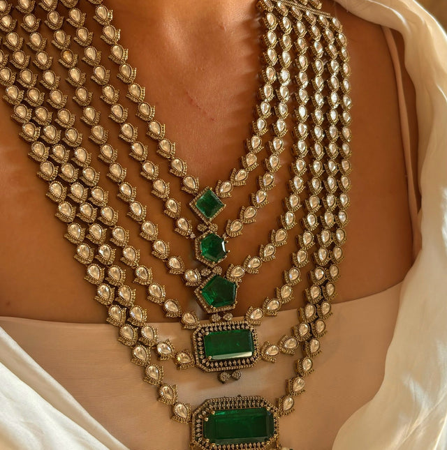 5 layered emerald maharani necklace set