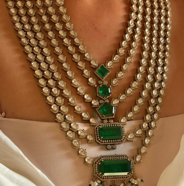 5 layered emerald maharani necklace set