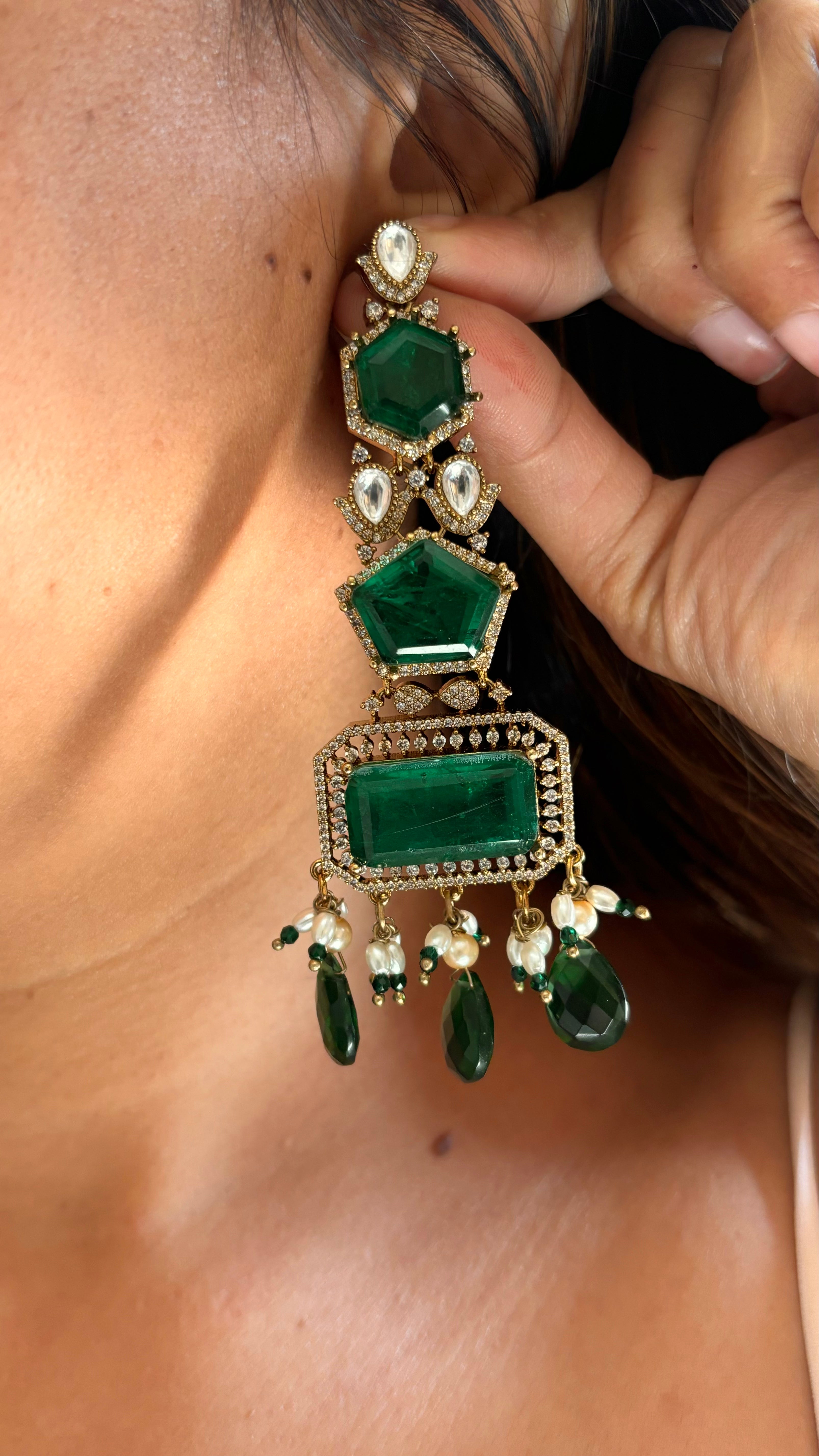 5 layered emerald maharani necklace set