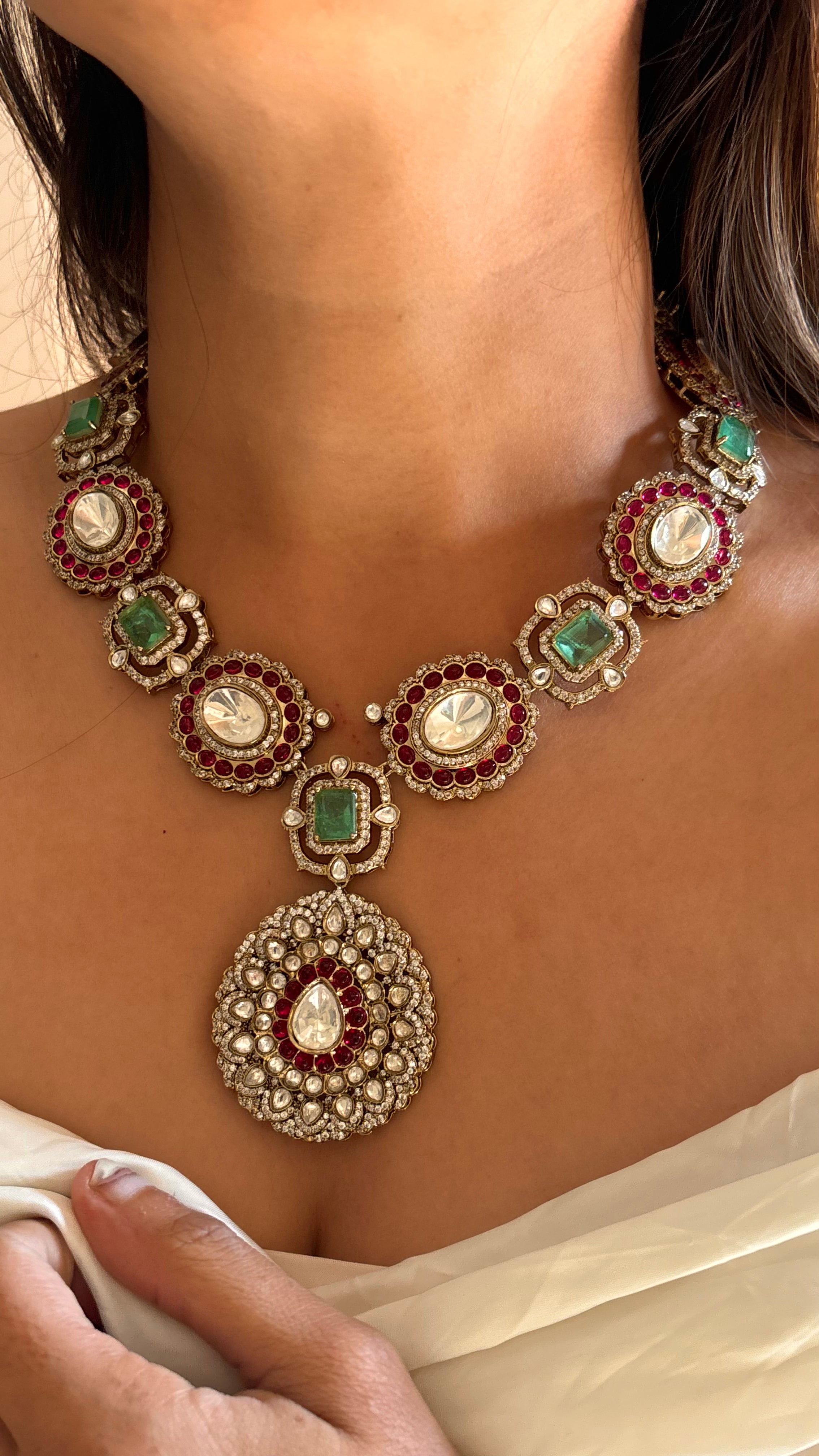 Ruby and mint cocktail necklace set