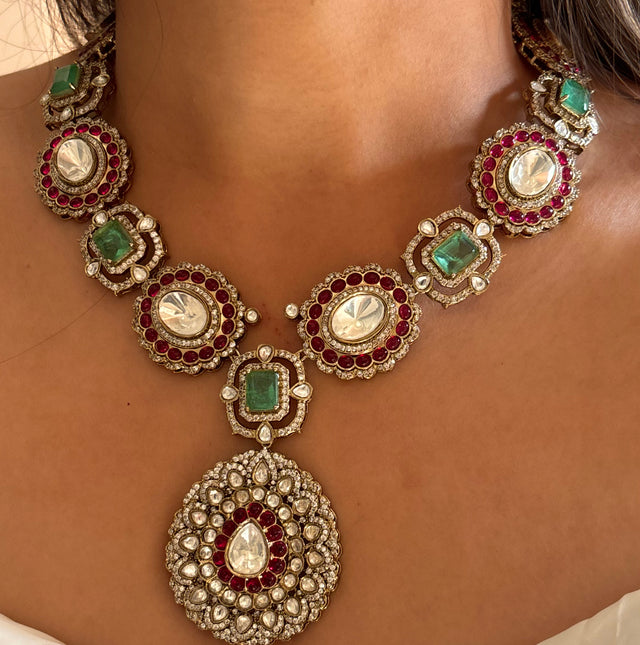 Ruby and mint cocktail necklace set