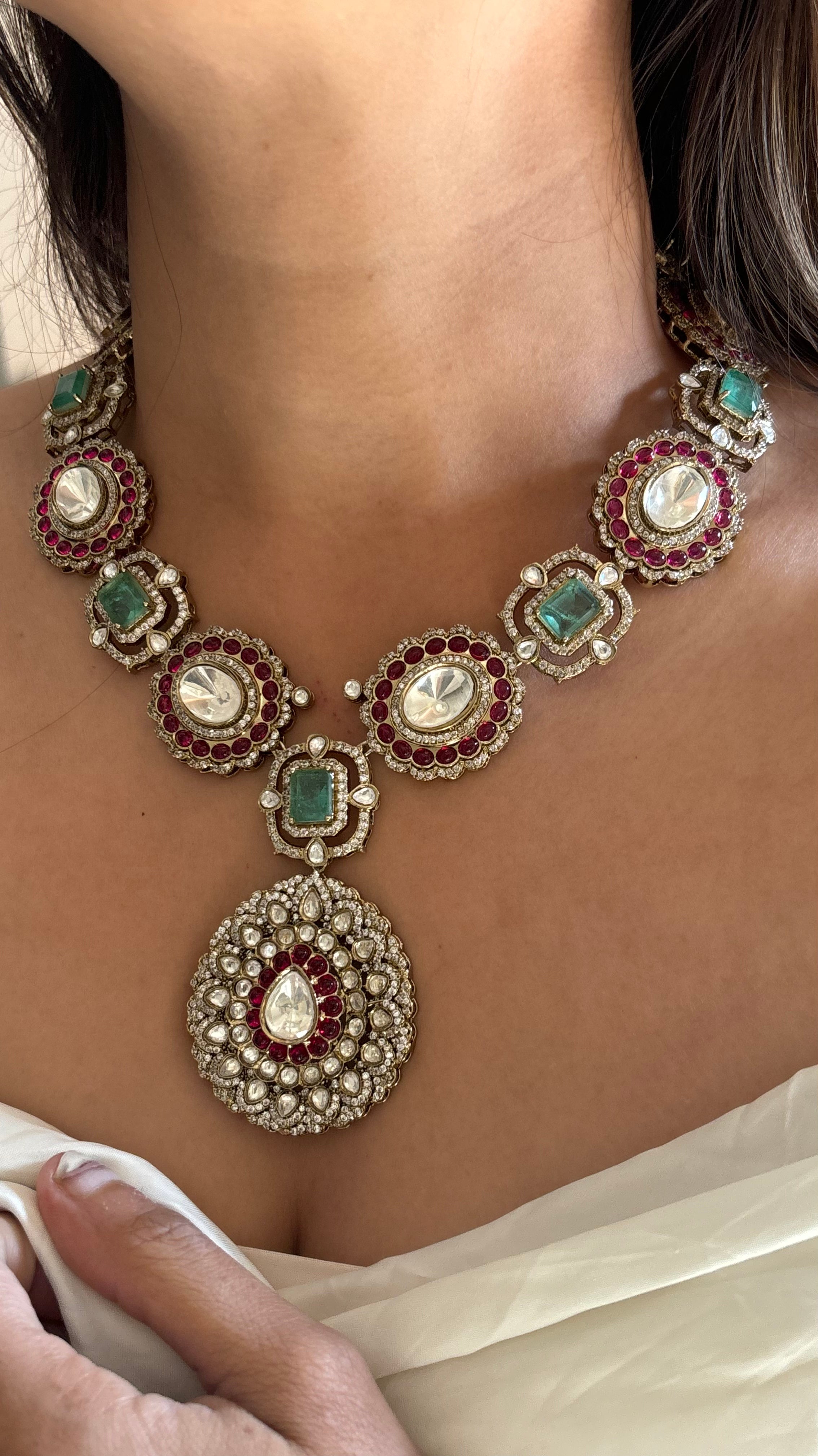 Ruby and mint cocktail necklace set