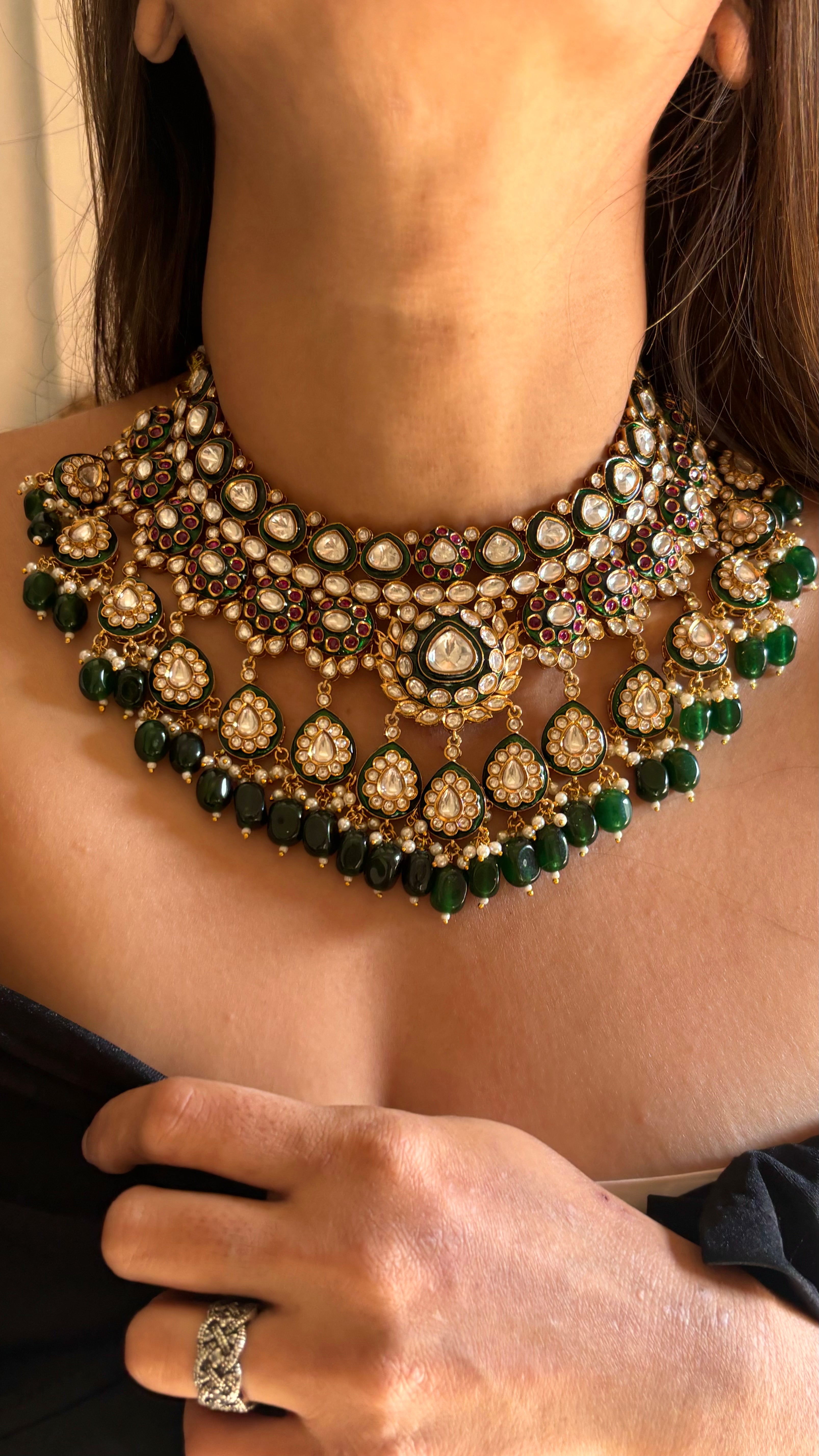 Emerald ruby meenakari necklace set