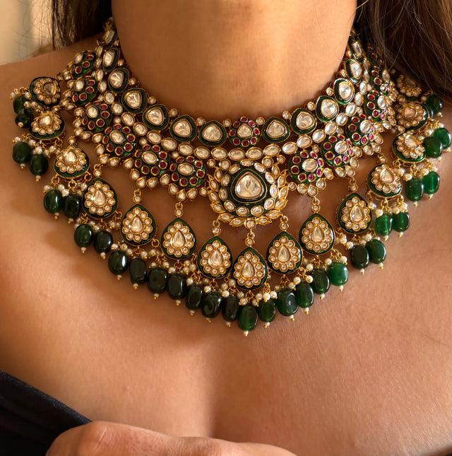 Emerald ruby meenakari necklace set