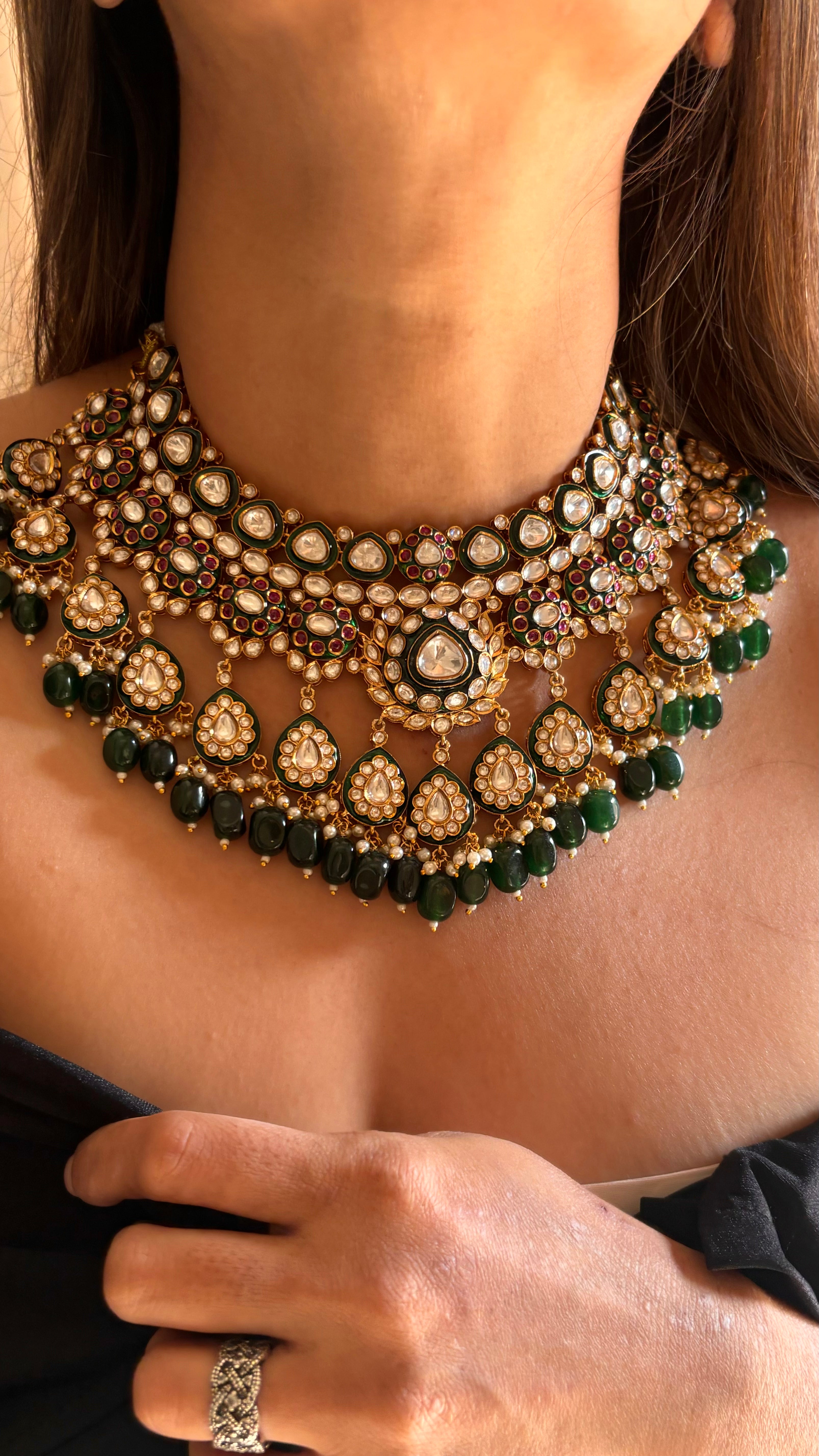 Emerald ruby meenakari necklace set