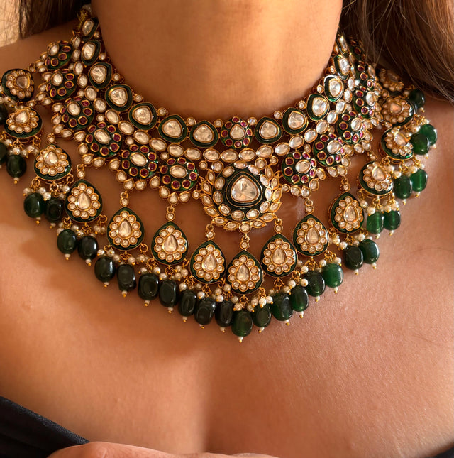 Emerald ruby meenakari necklace set