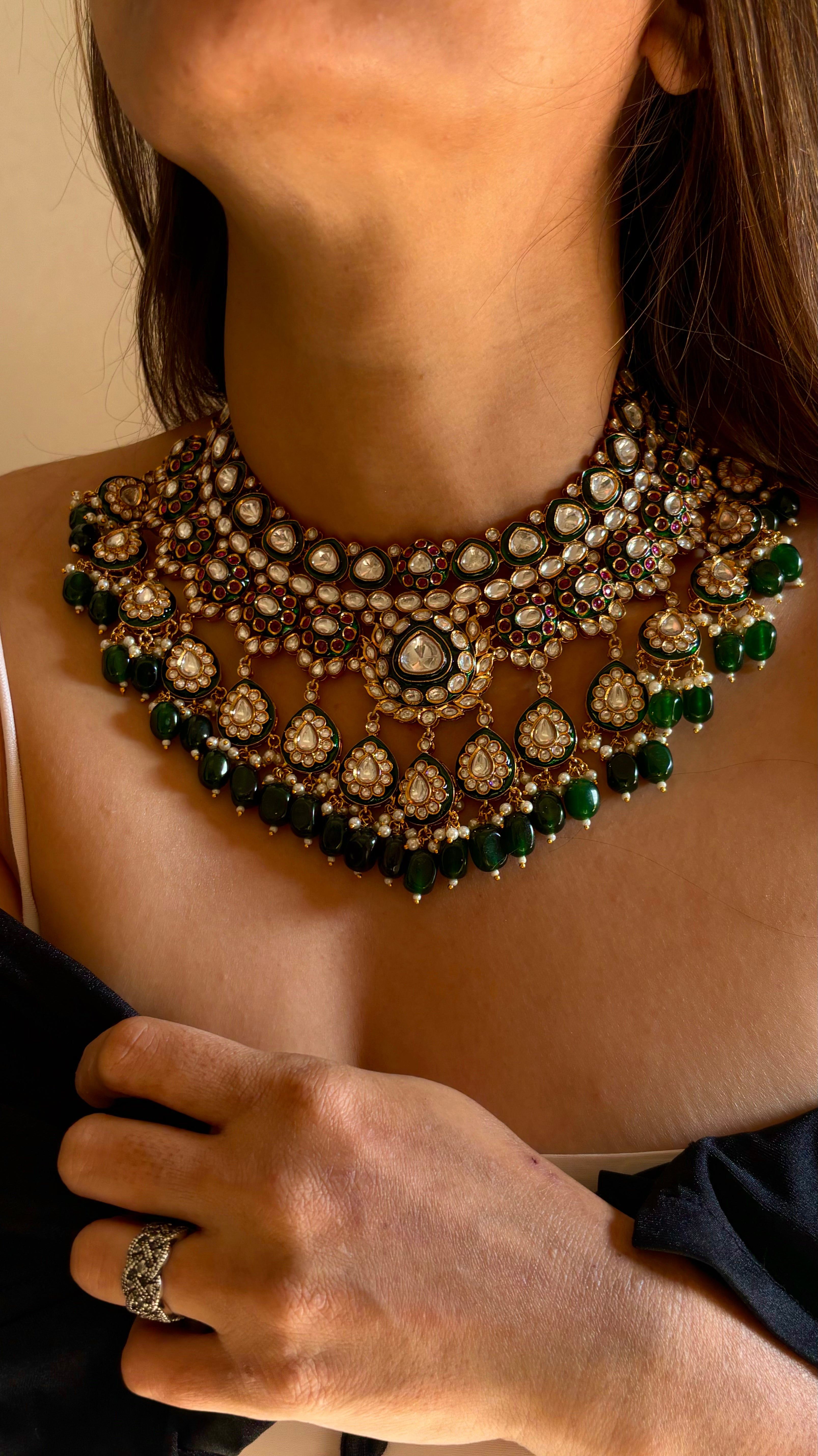 Emerald ruby meenakari necklace set