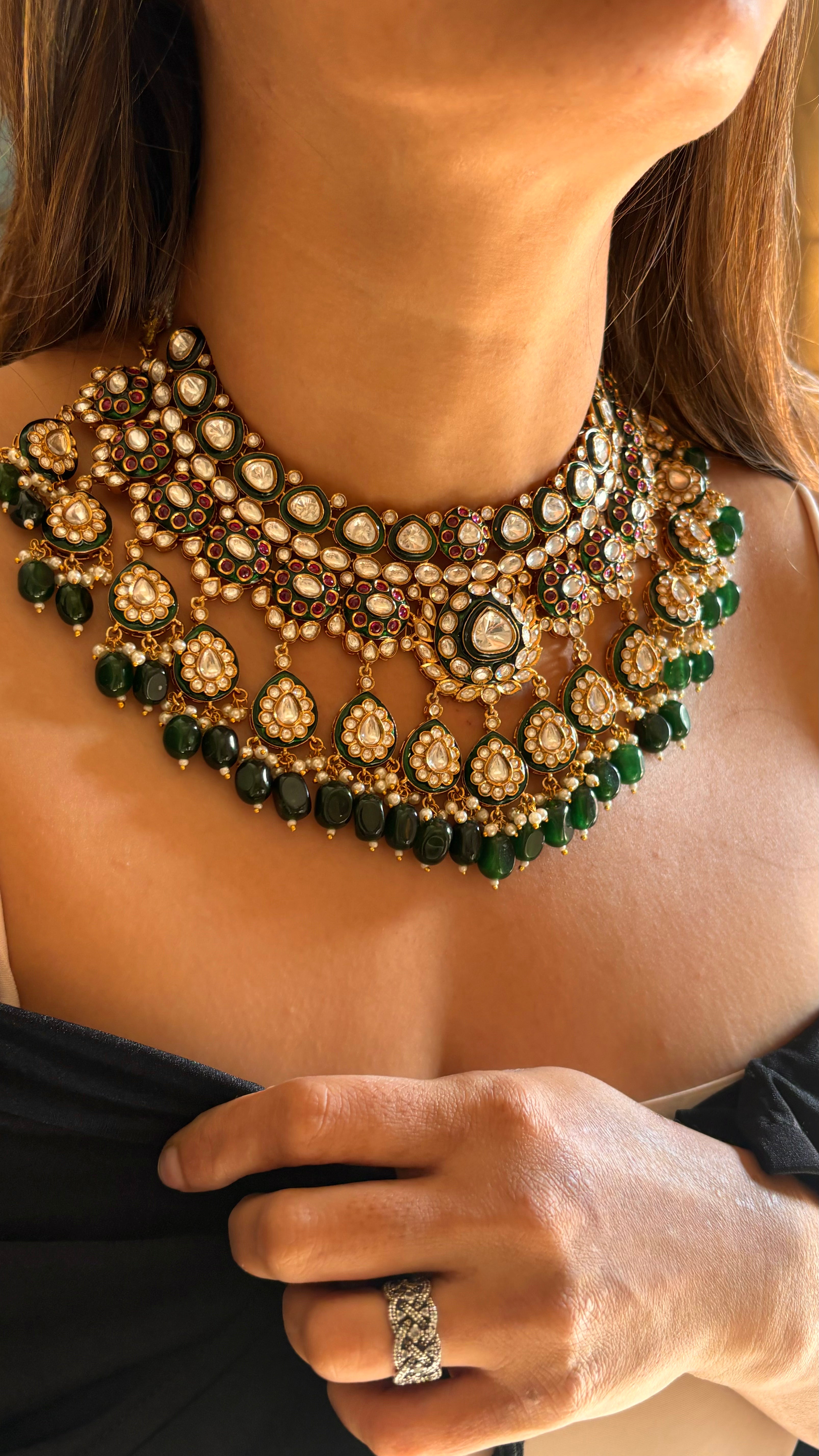 Emerald ruby meenakari necklace set