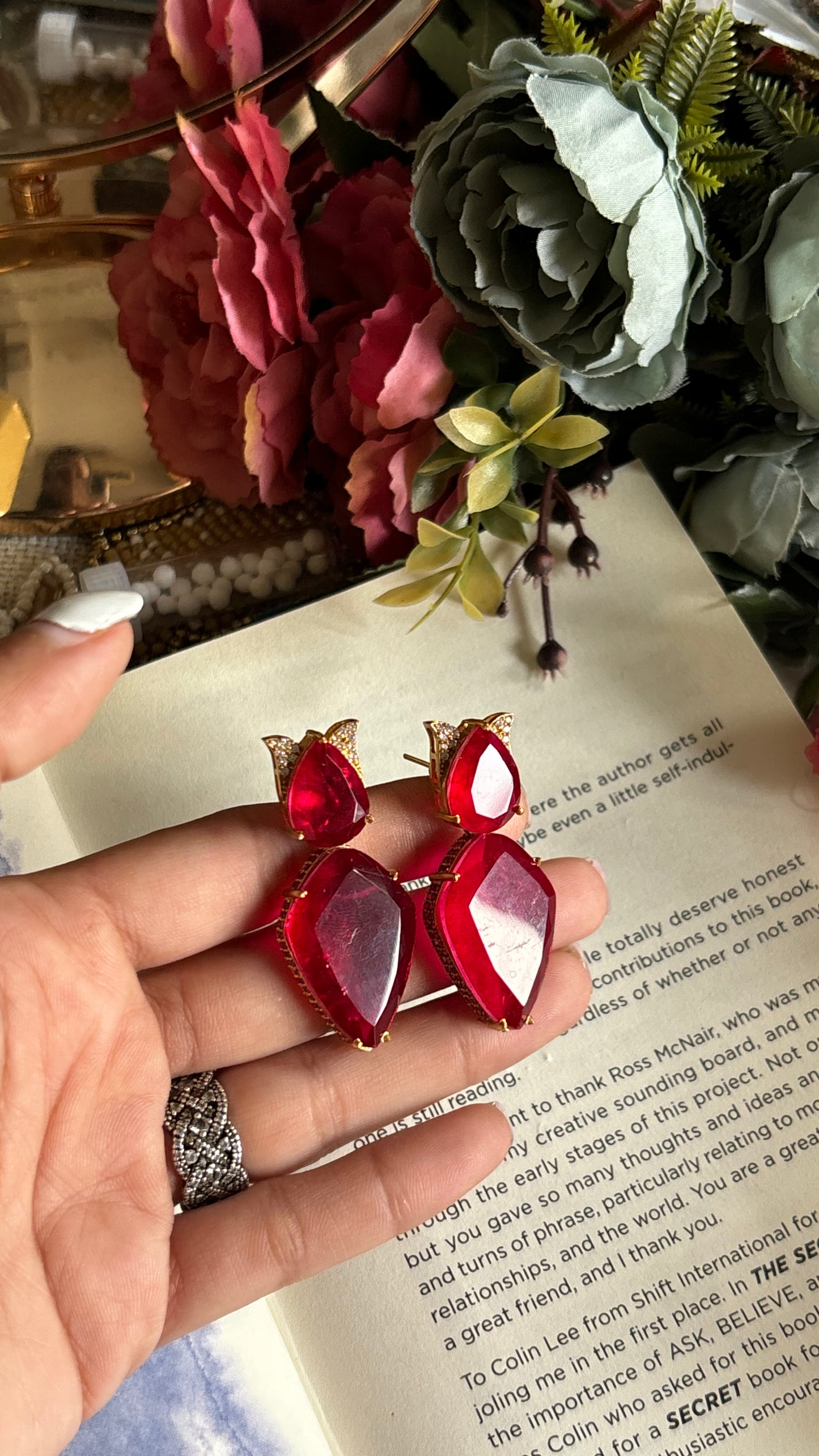 Ruby danglers with rani pink lining