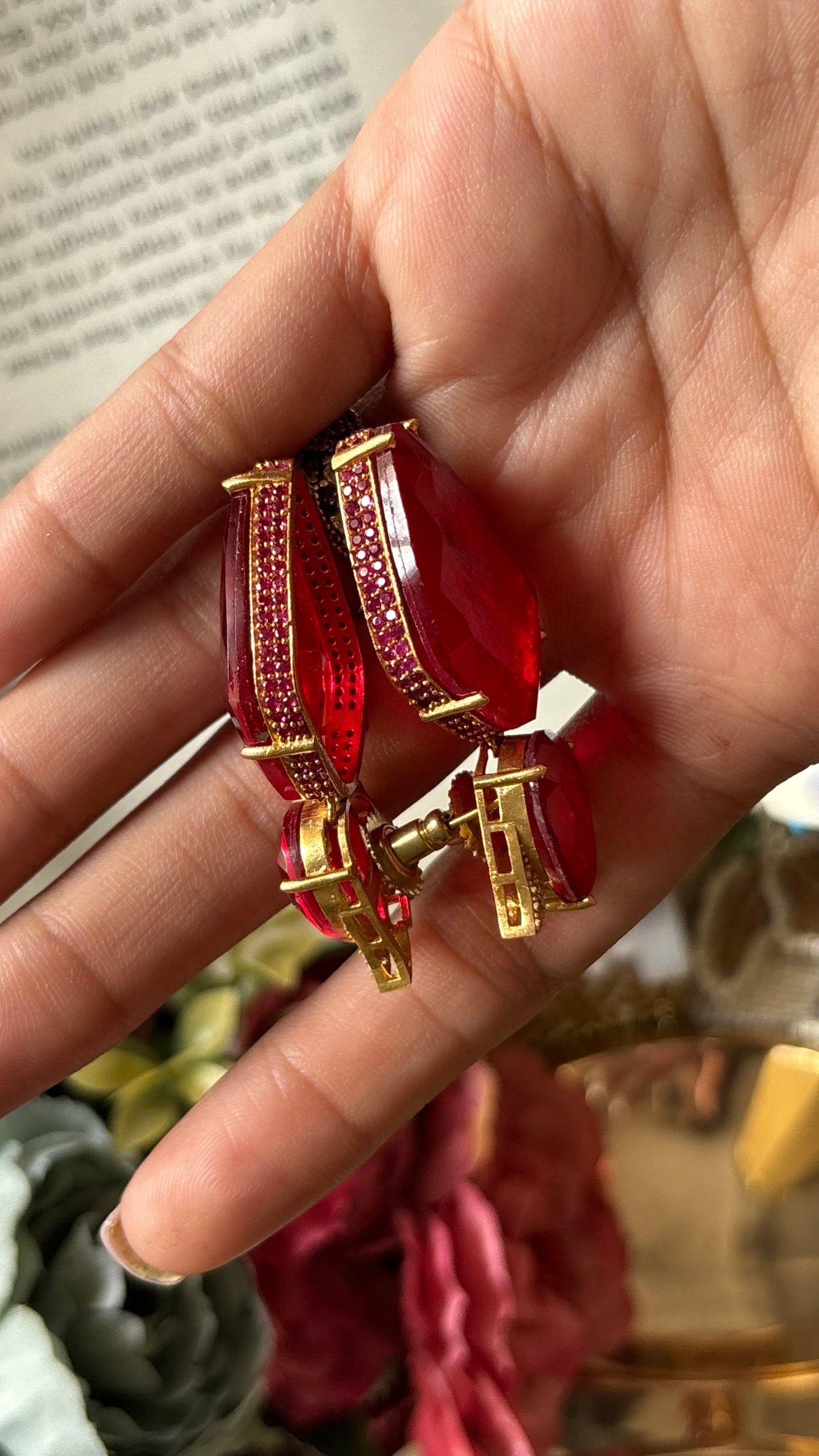 Ruby danglers with rani pink lining