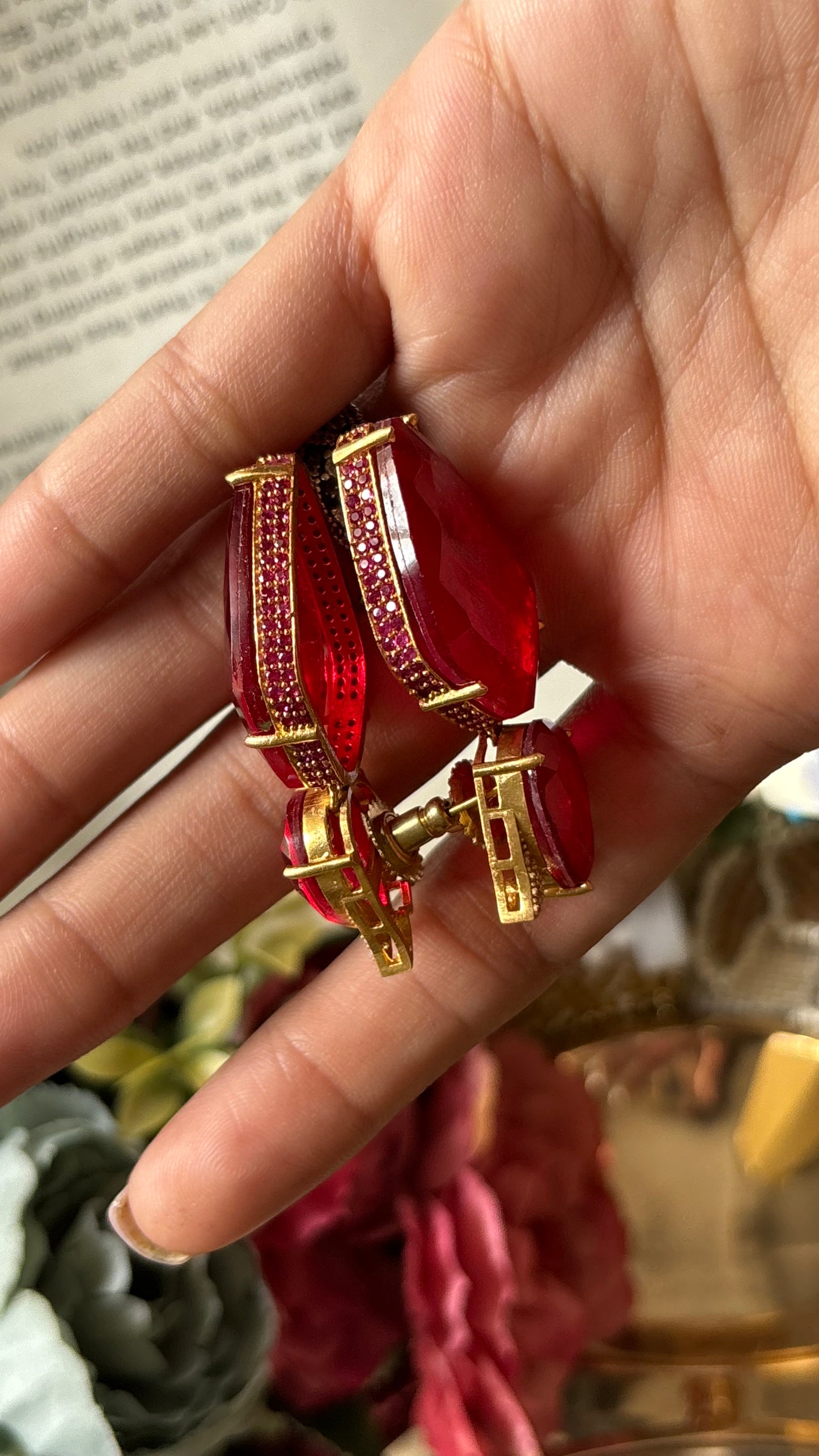 Ruby danglers with rani pink lining