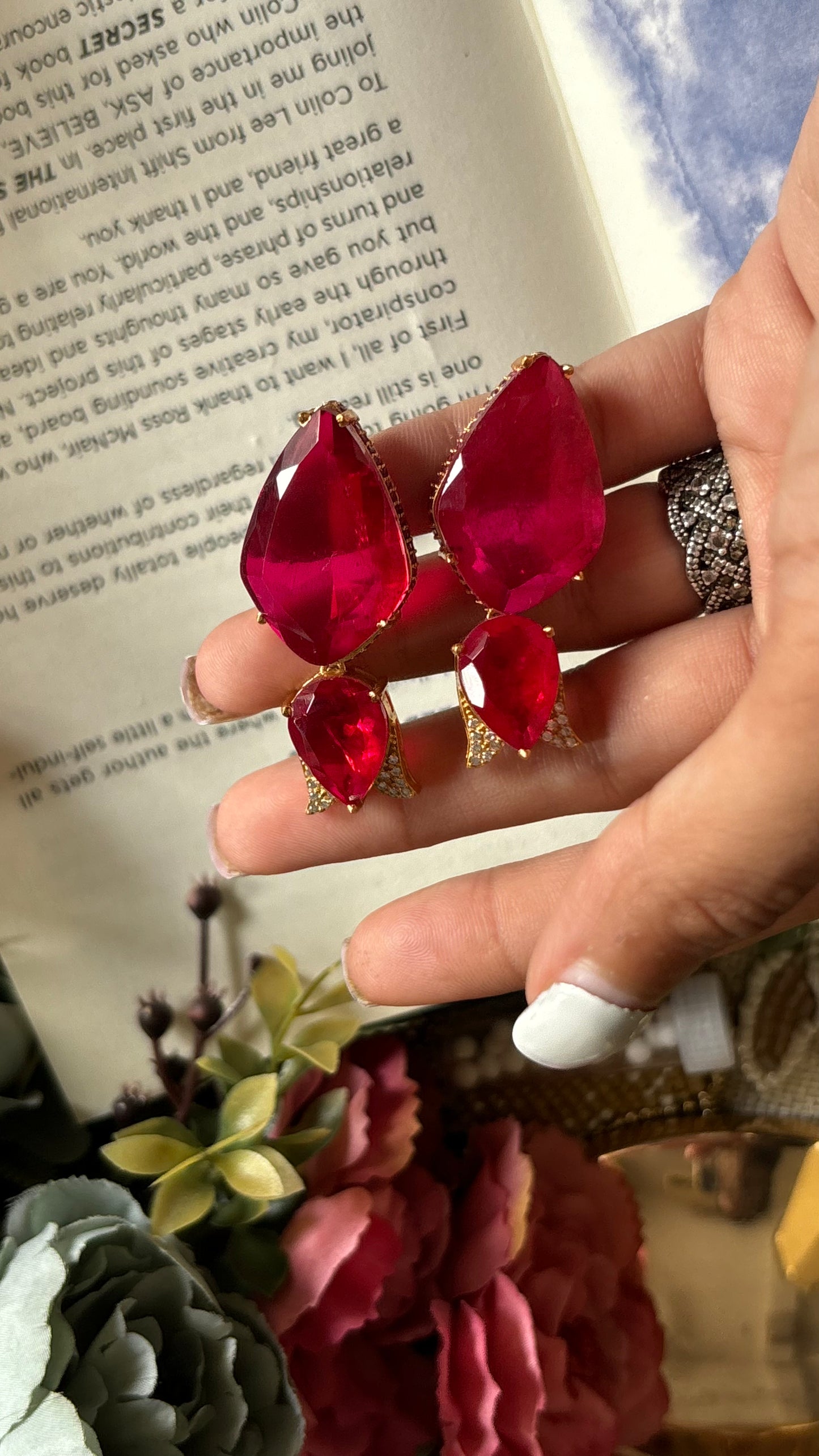 Ruby danglers with rani pink lining