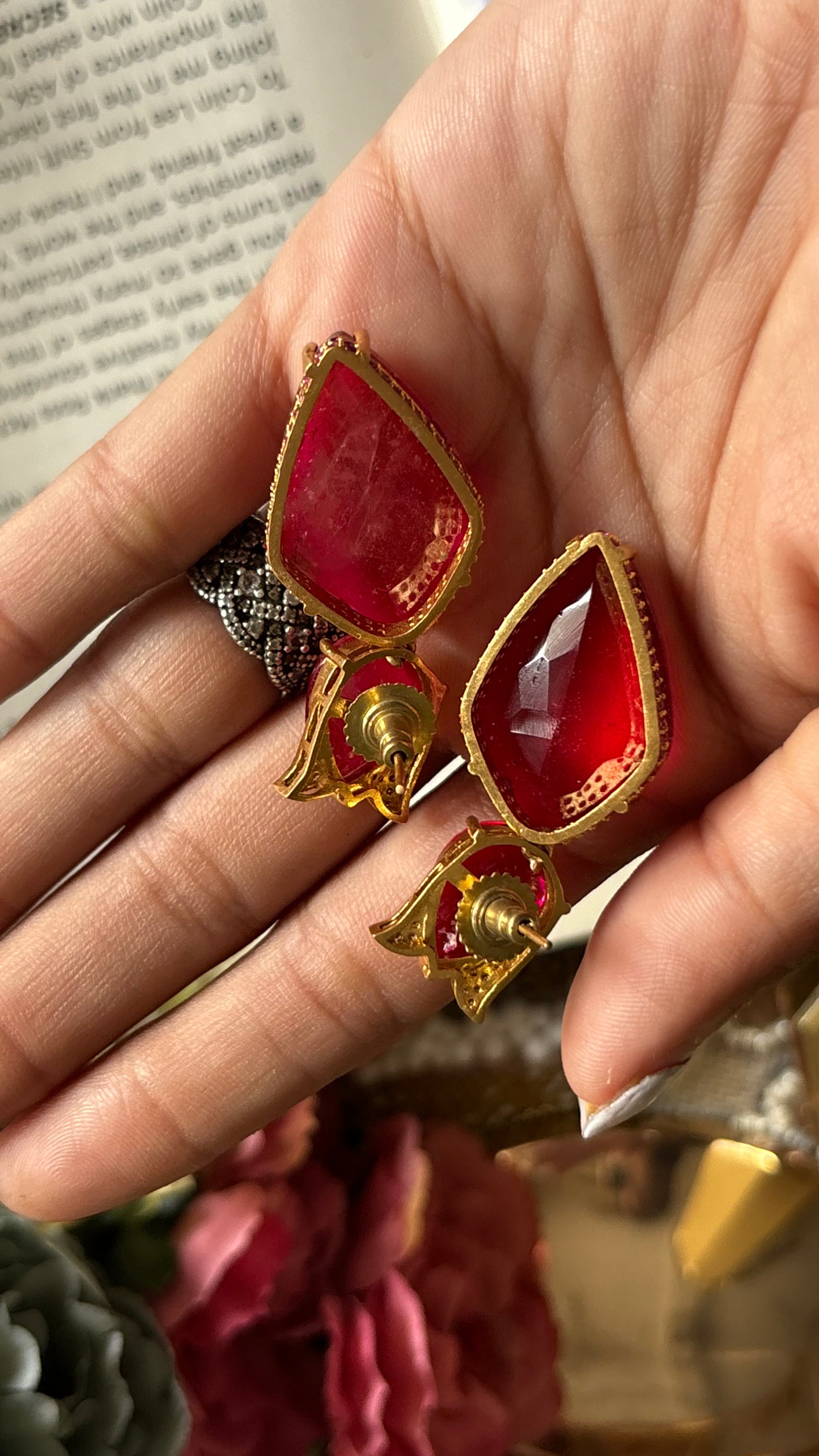 Ruby danglers with rani pink lining