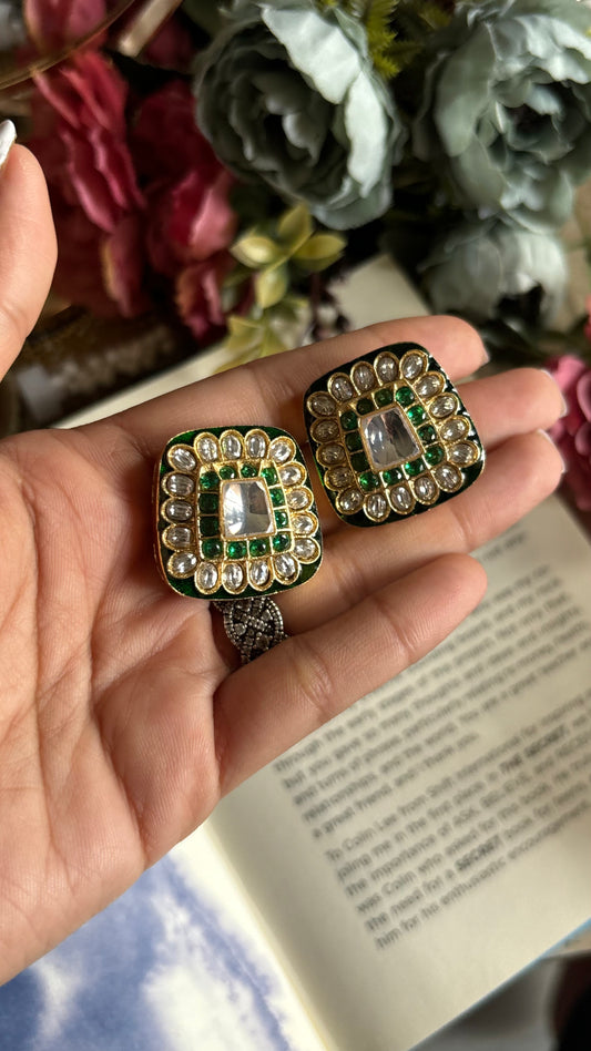 Emerald meenakari polki studs