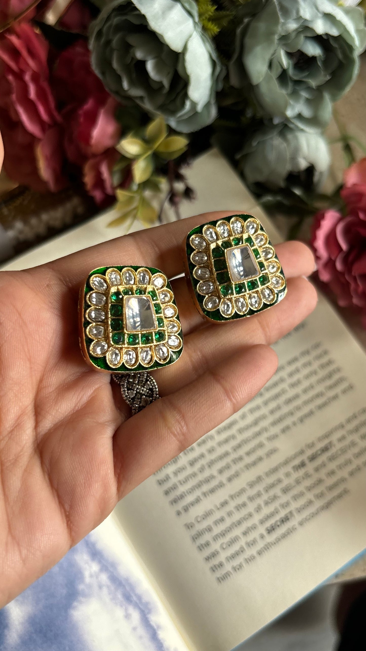 Emerald meenakari polki studs