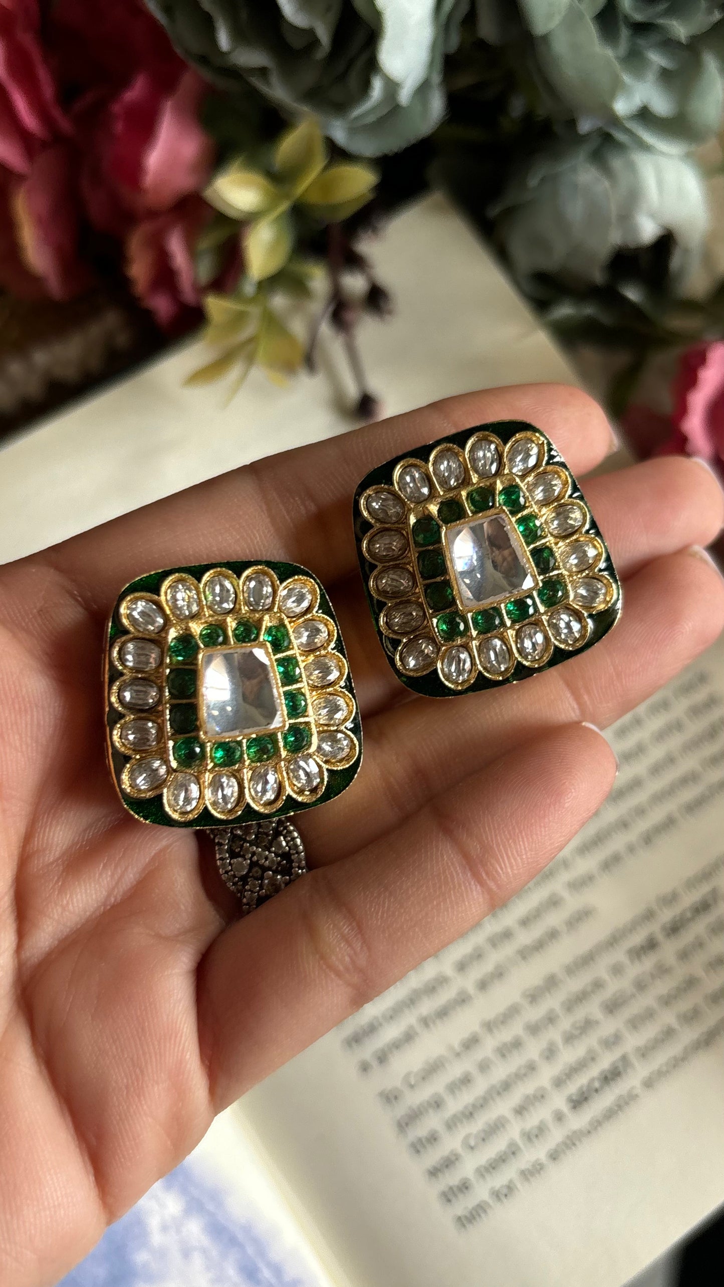 Emerald meenakari polki studs