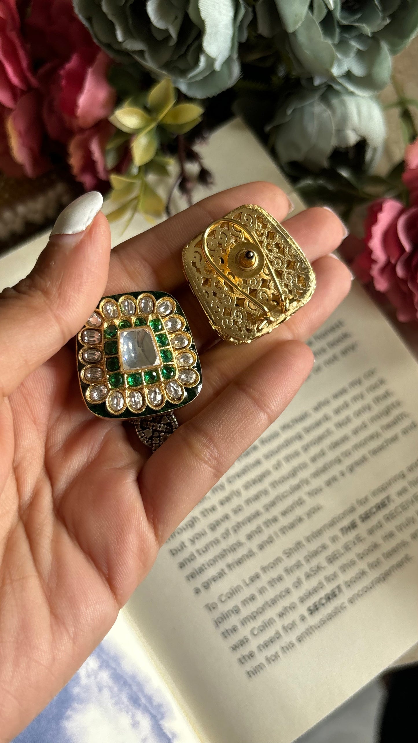 Emerald meenakari polki studs