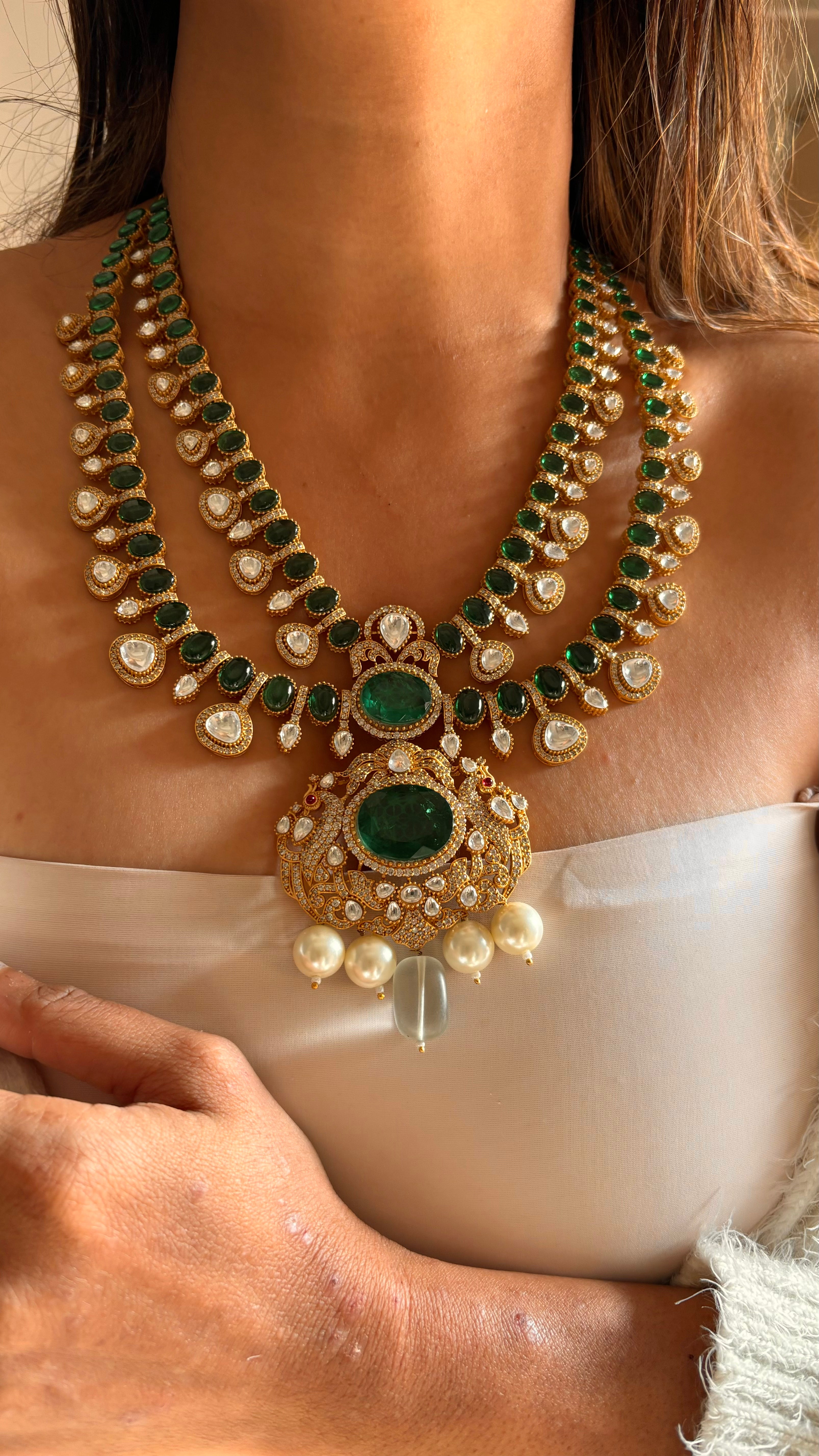 Emerald double layered designer necklace