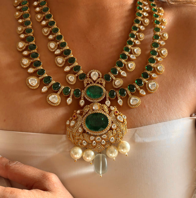 Emerald double layered designer necklace