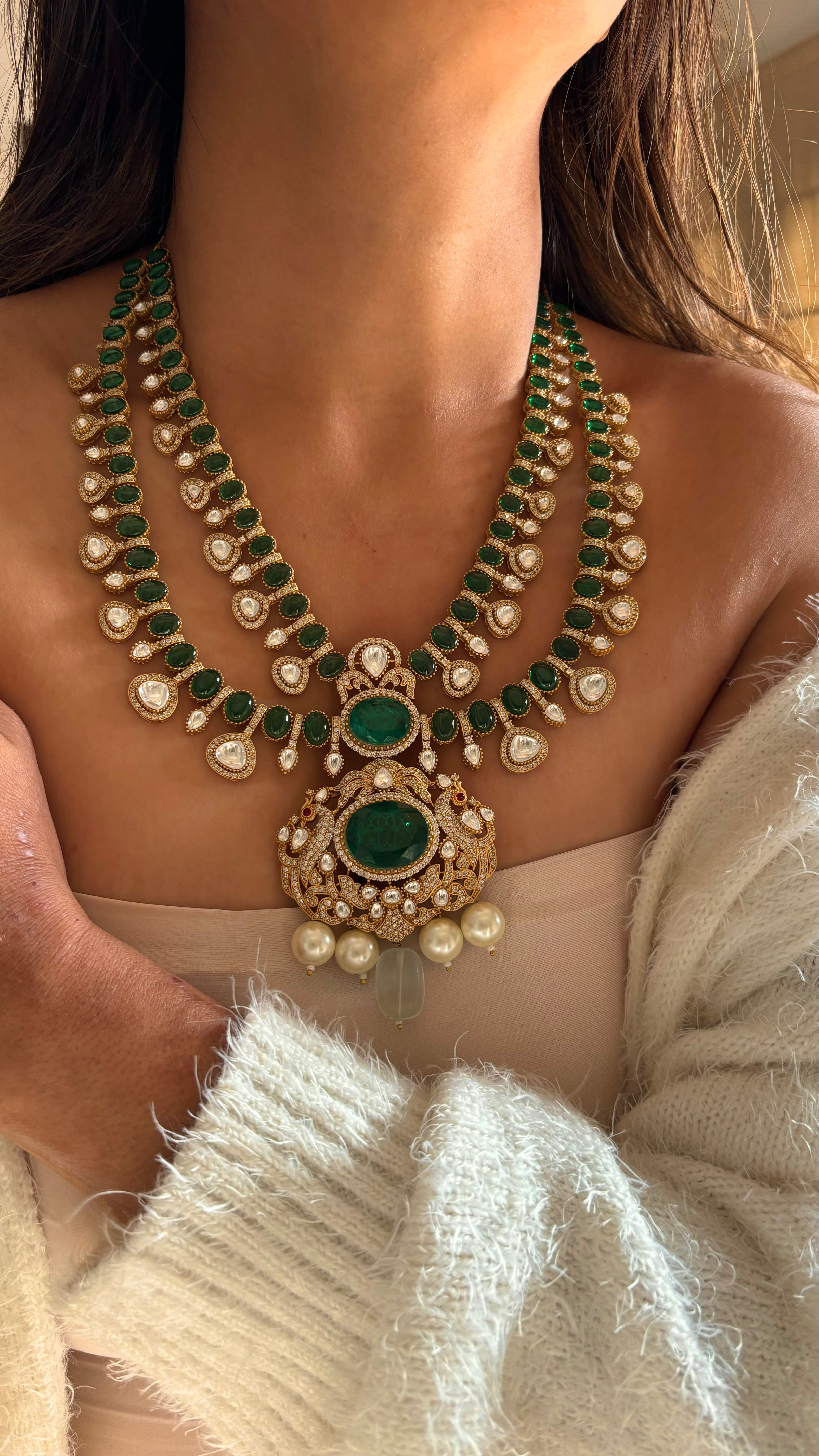 Emerald double layered designer necklace