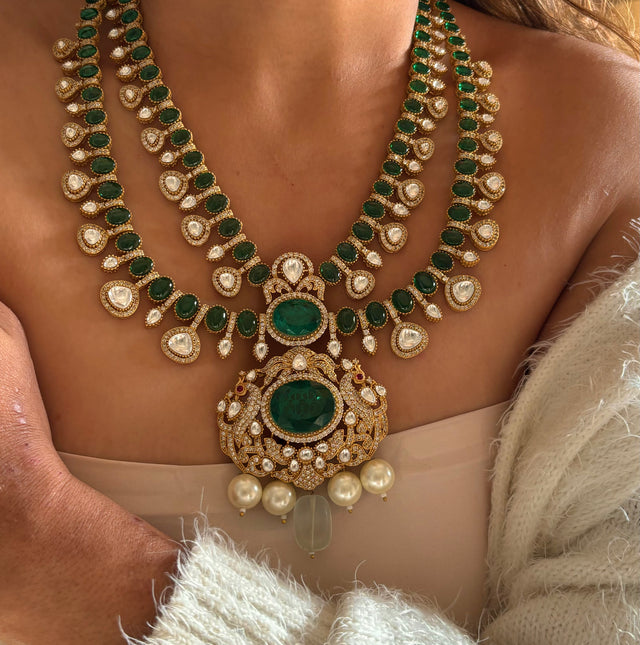 Emerald double layered designer necklace