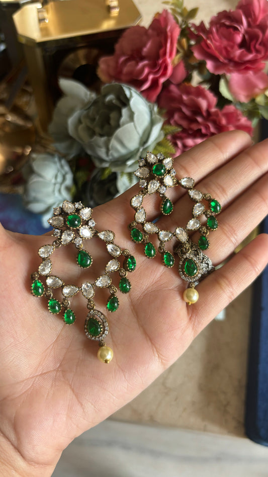 Emerald Moissanite chandbali