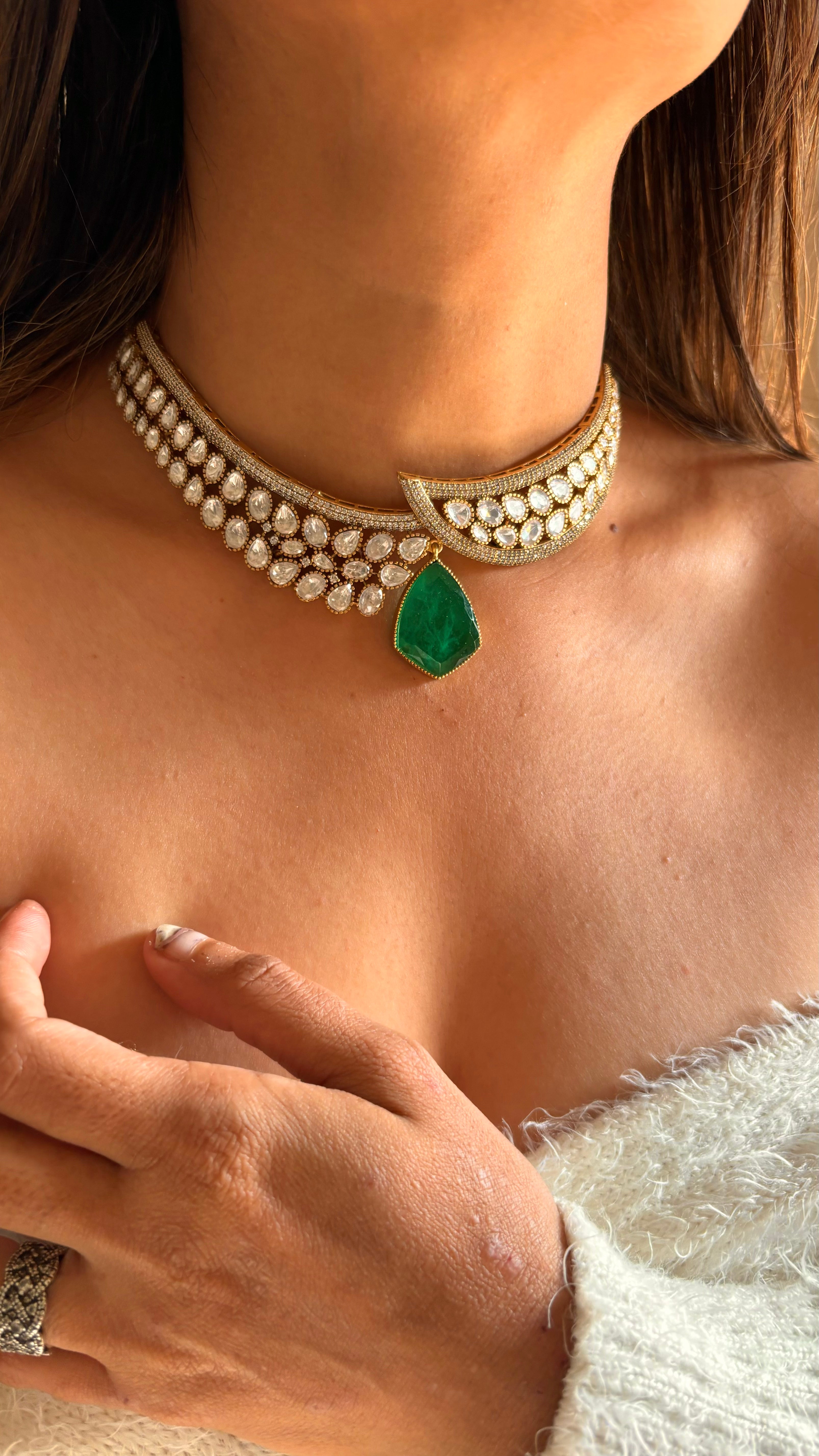 Emerald Moissanite designer choker