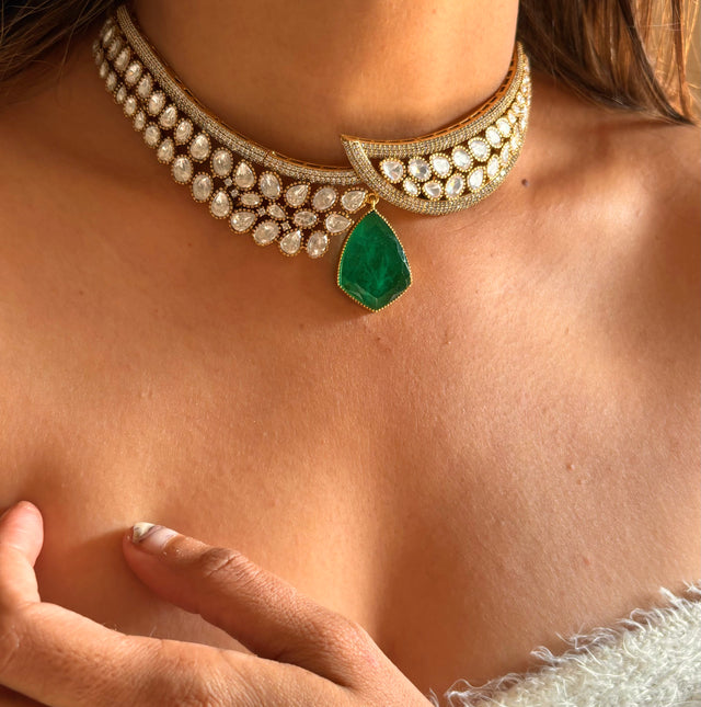 Emerald Moissanite designer choker