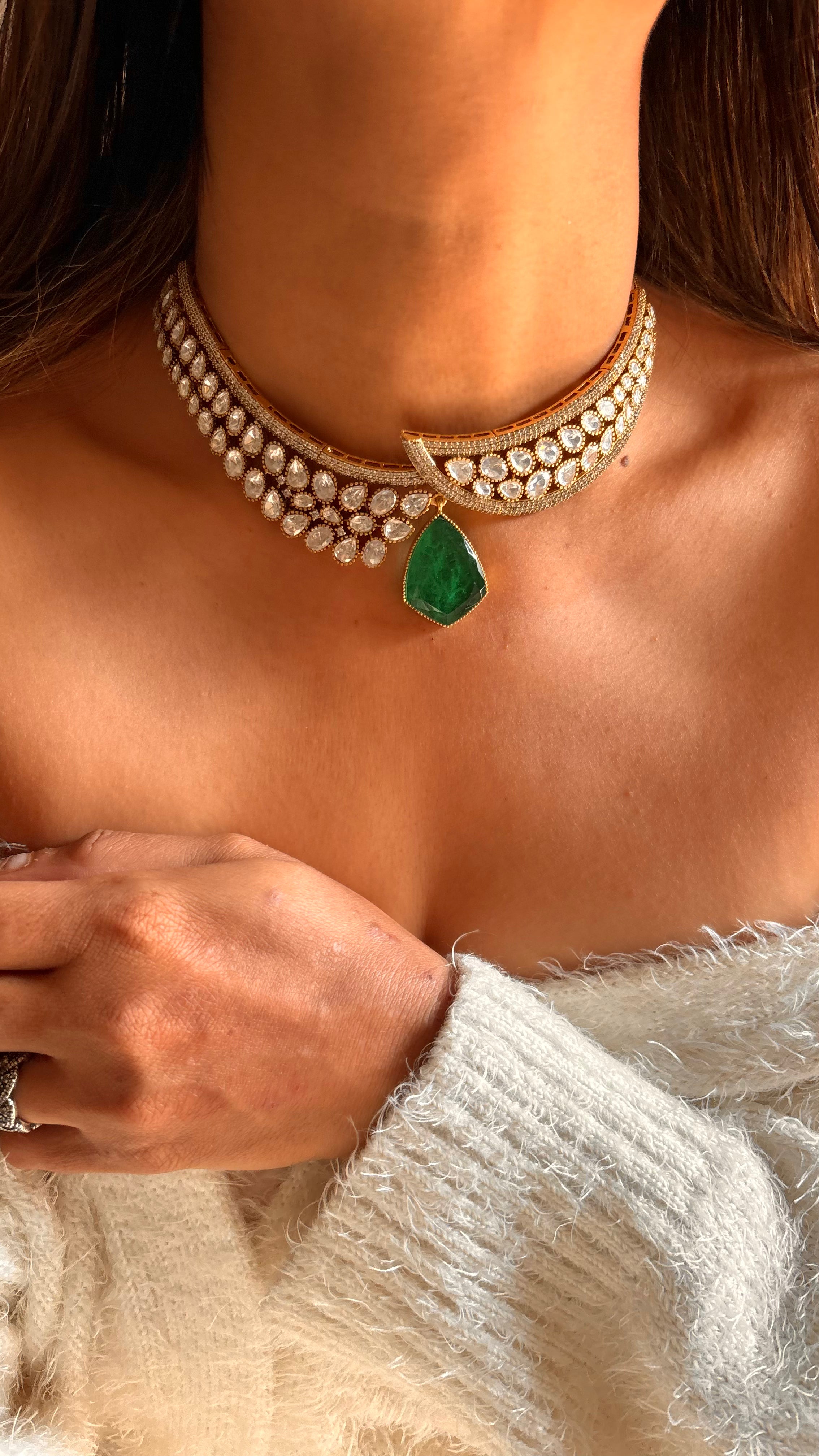 Emerald Moissanite designer choker