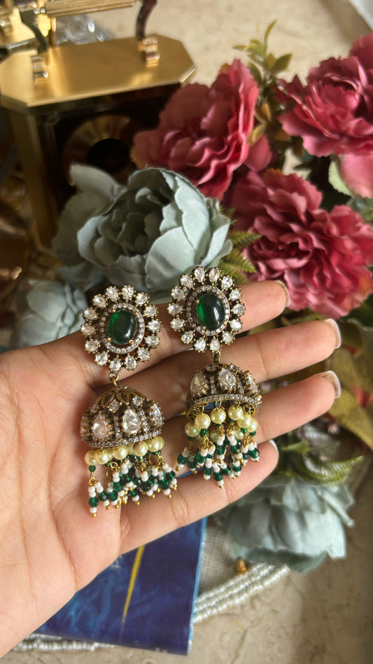 Emerald jhumka earrings