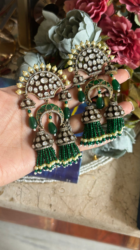 Emerald Moissanite heritage danglers