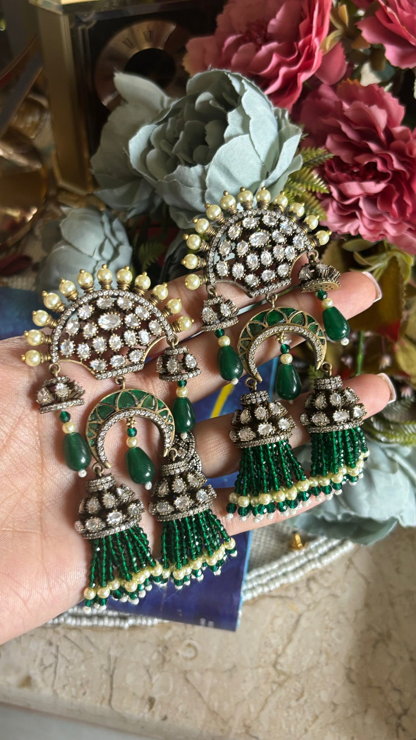 Emerald Moissanite heritage danglers