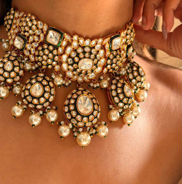 Meenakari polki pearl choker set