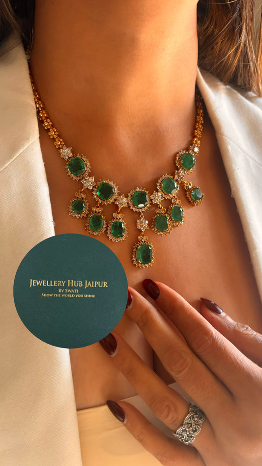 Emerald doublet coctail diamond necklace set