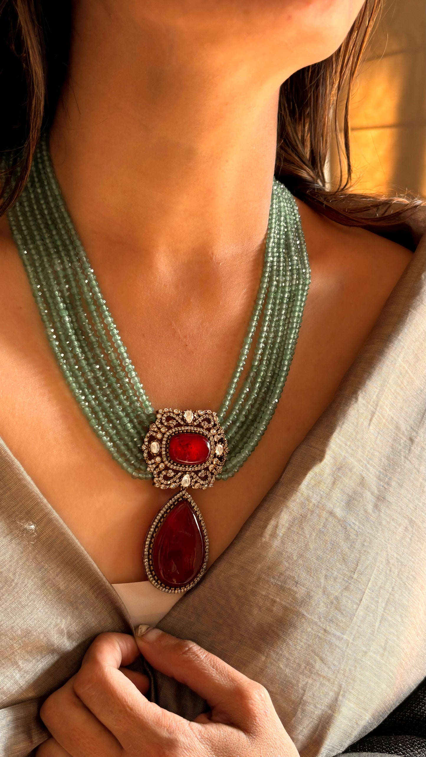 Ruby mint necklace set