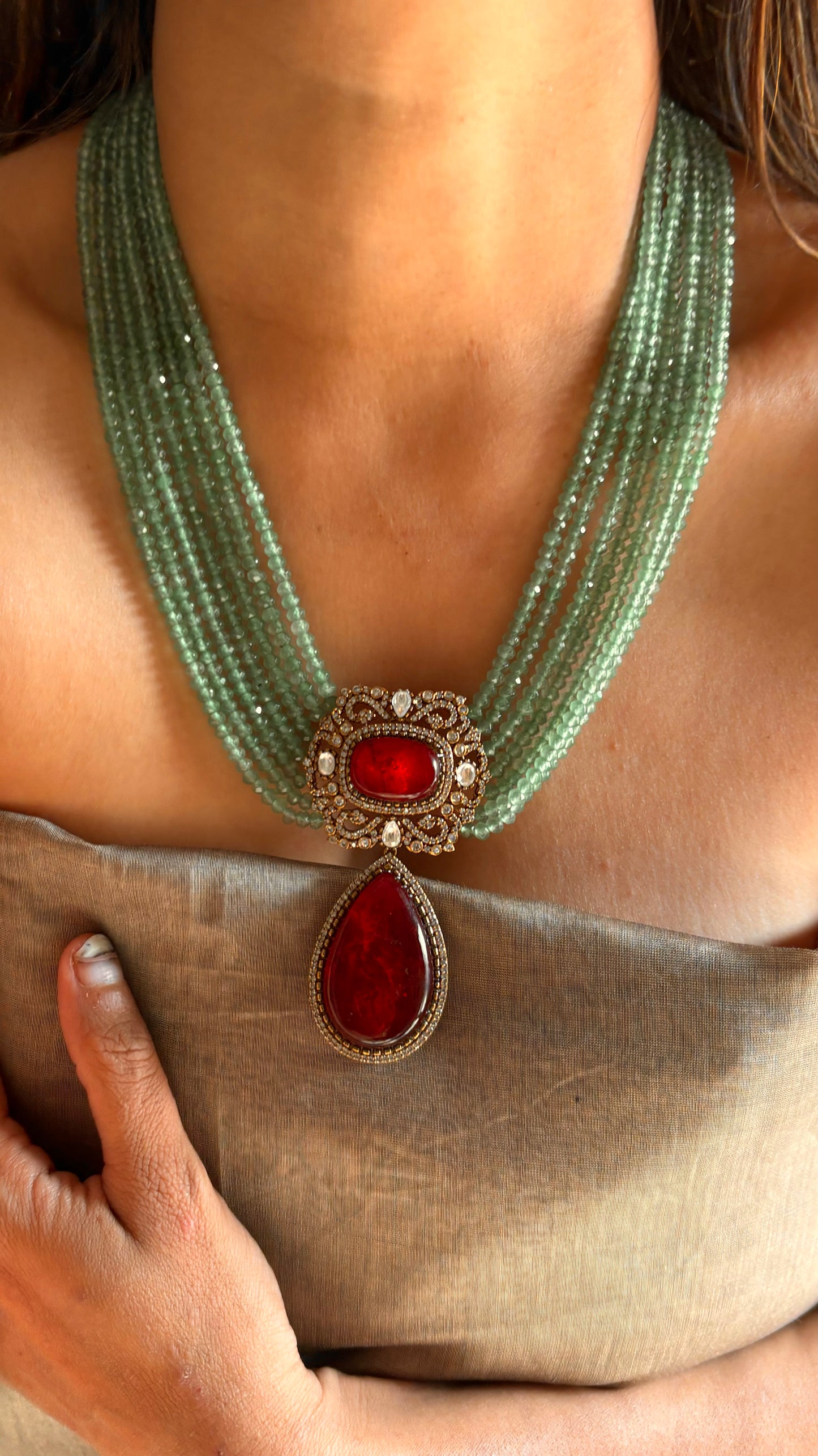 Ruby mint necklace set