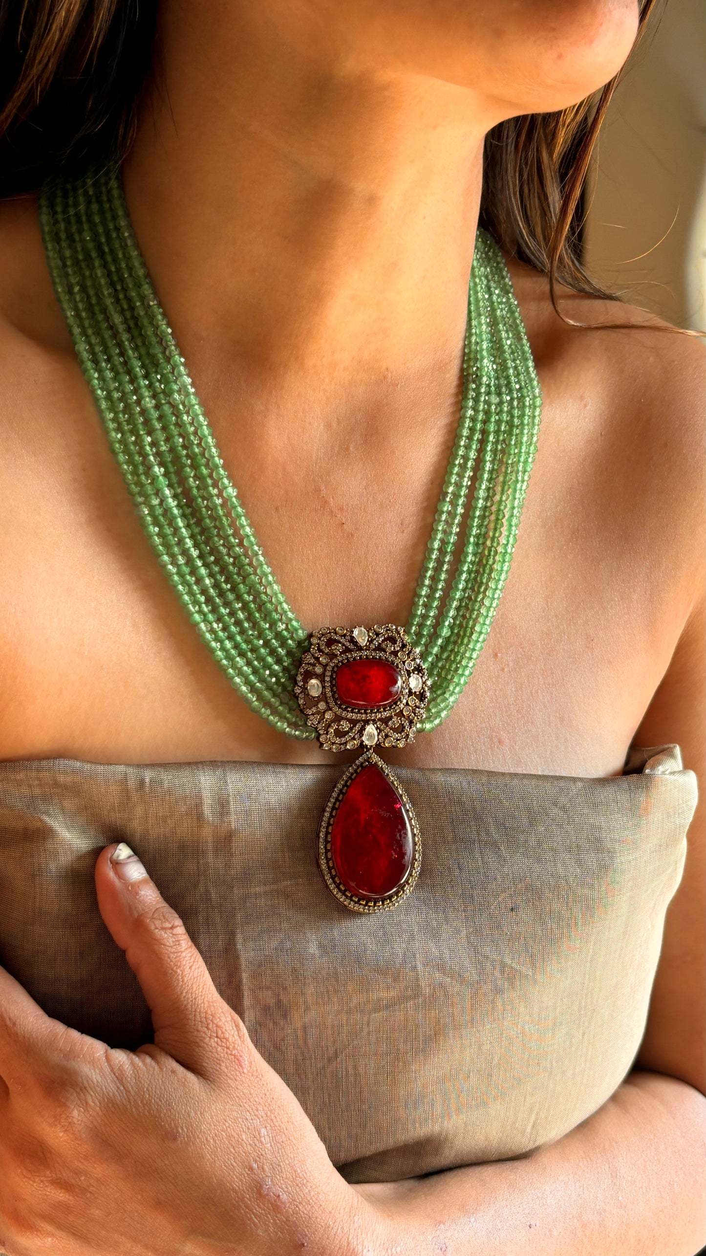 Ruby mint necklace set