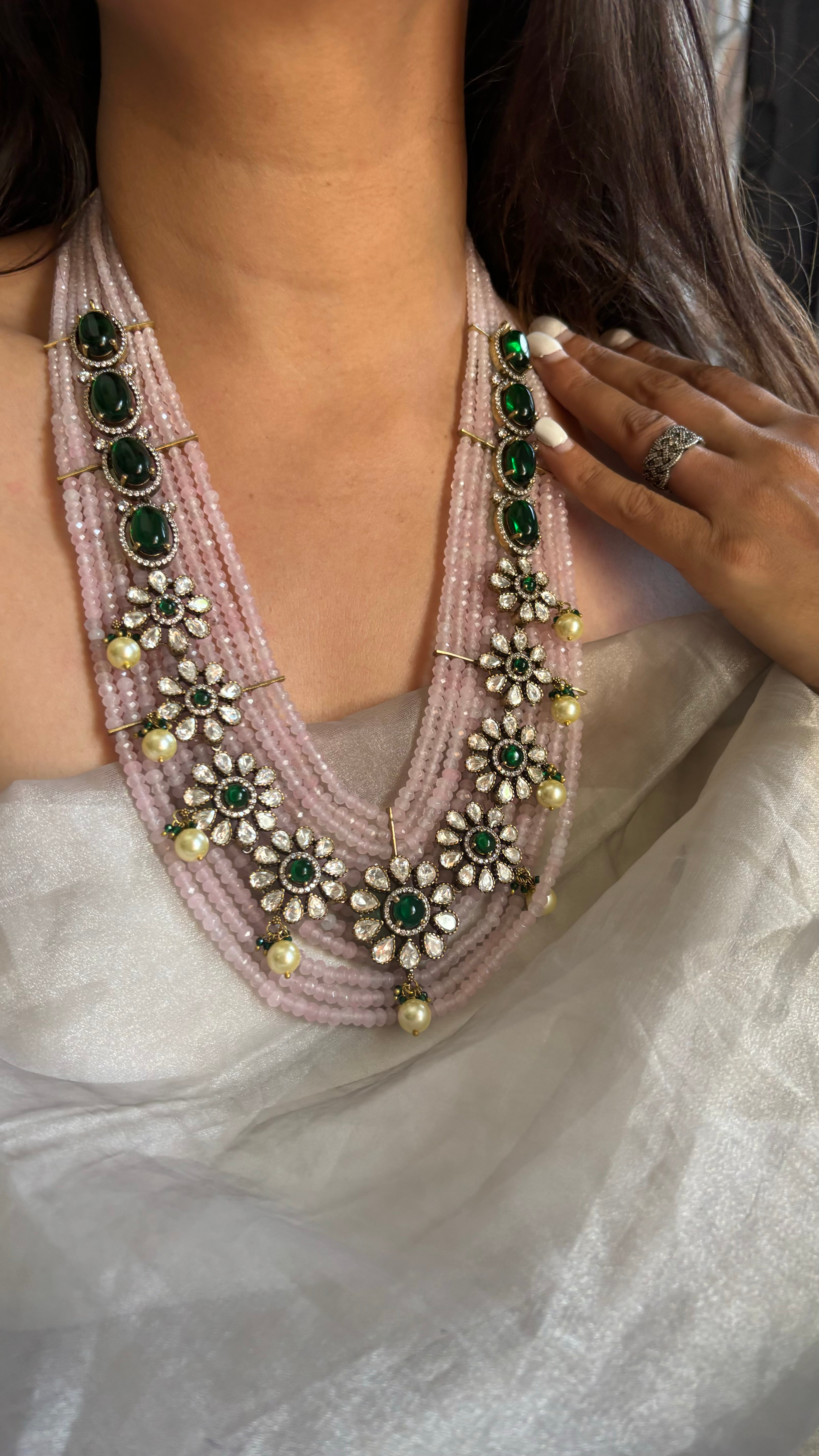 Blush pink emerald Moissanite necklace