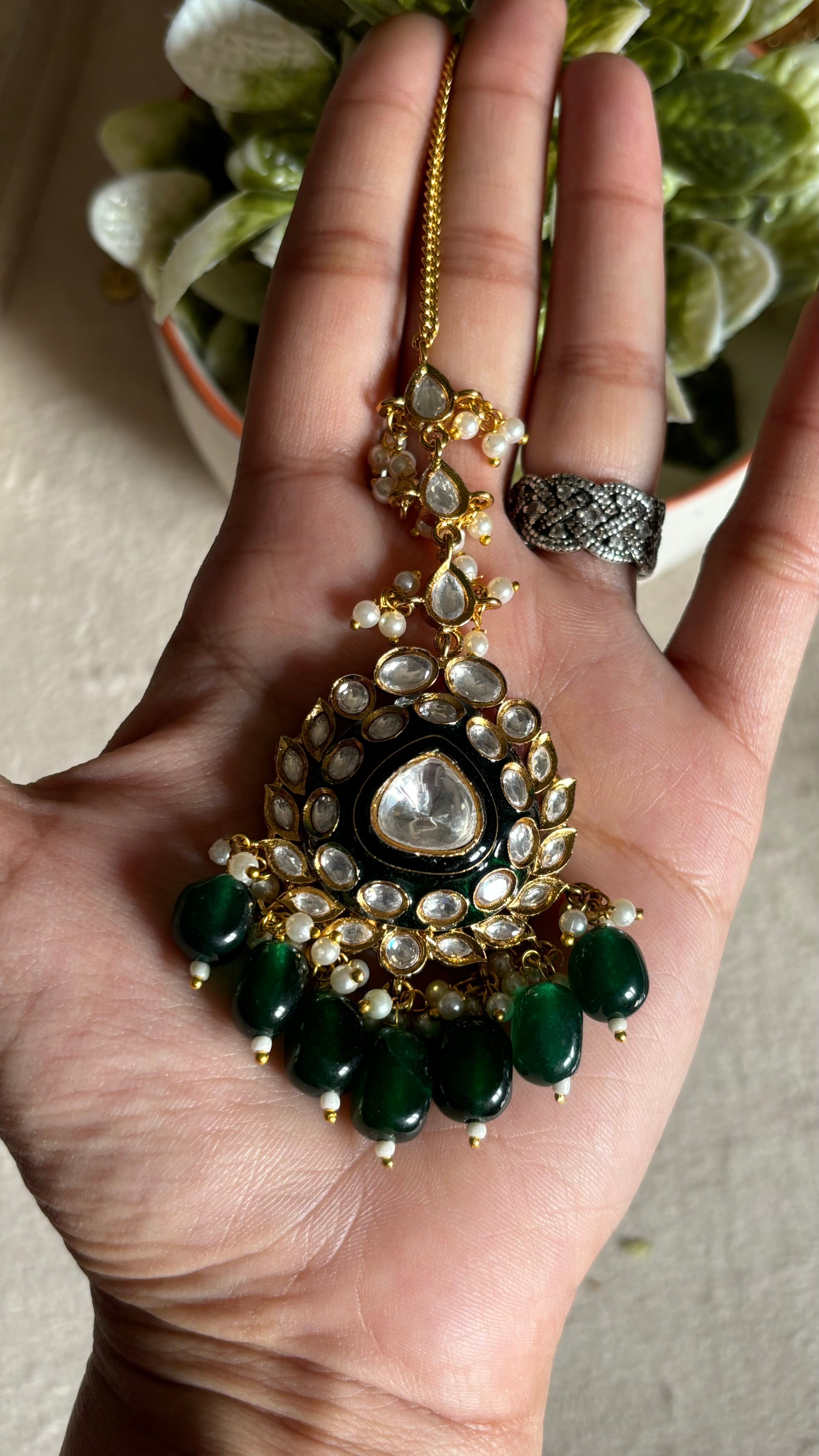 Emerald maang tika