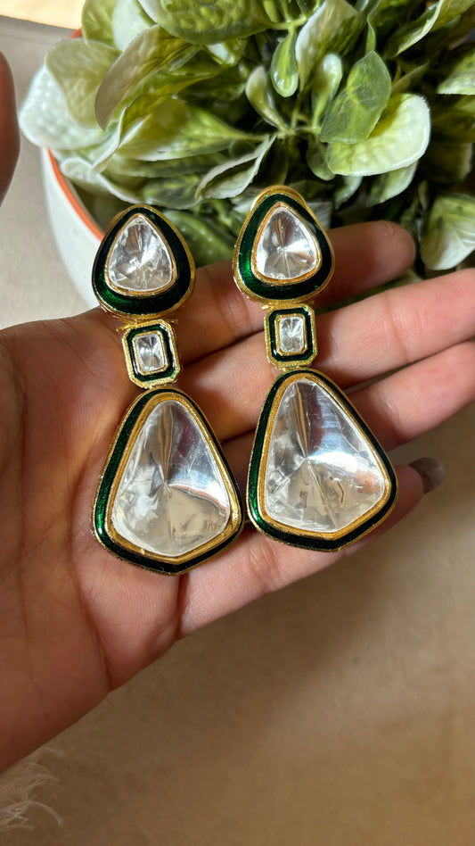 Emerald uncut polki danglers