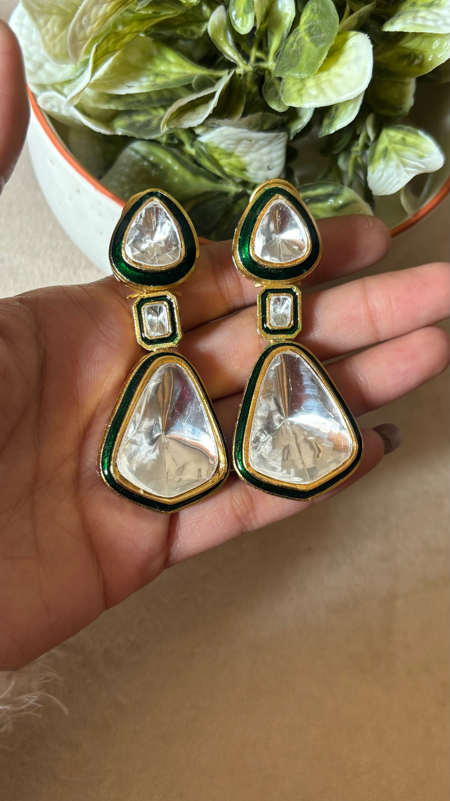 Emerald uncut polki danglers